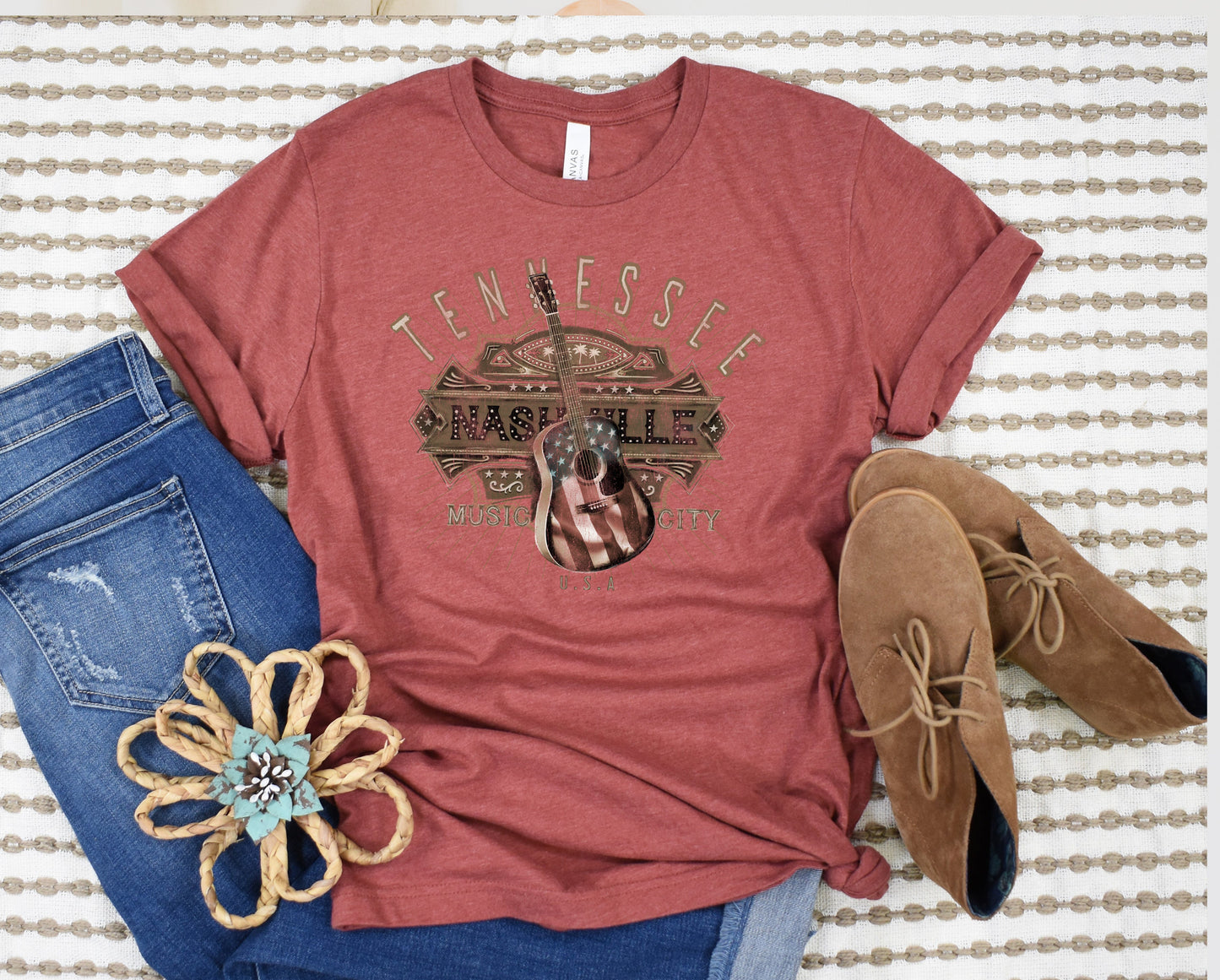 Wholesale Nashville Graphic Tee - Heathered Sand