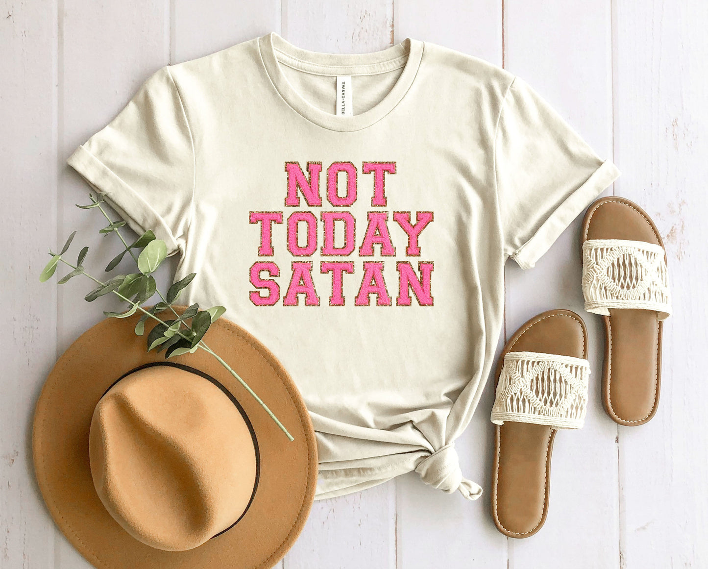 Wholesale Not Today Satan Patch Graphic Tee - Heathered Sand
