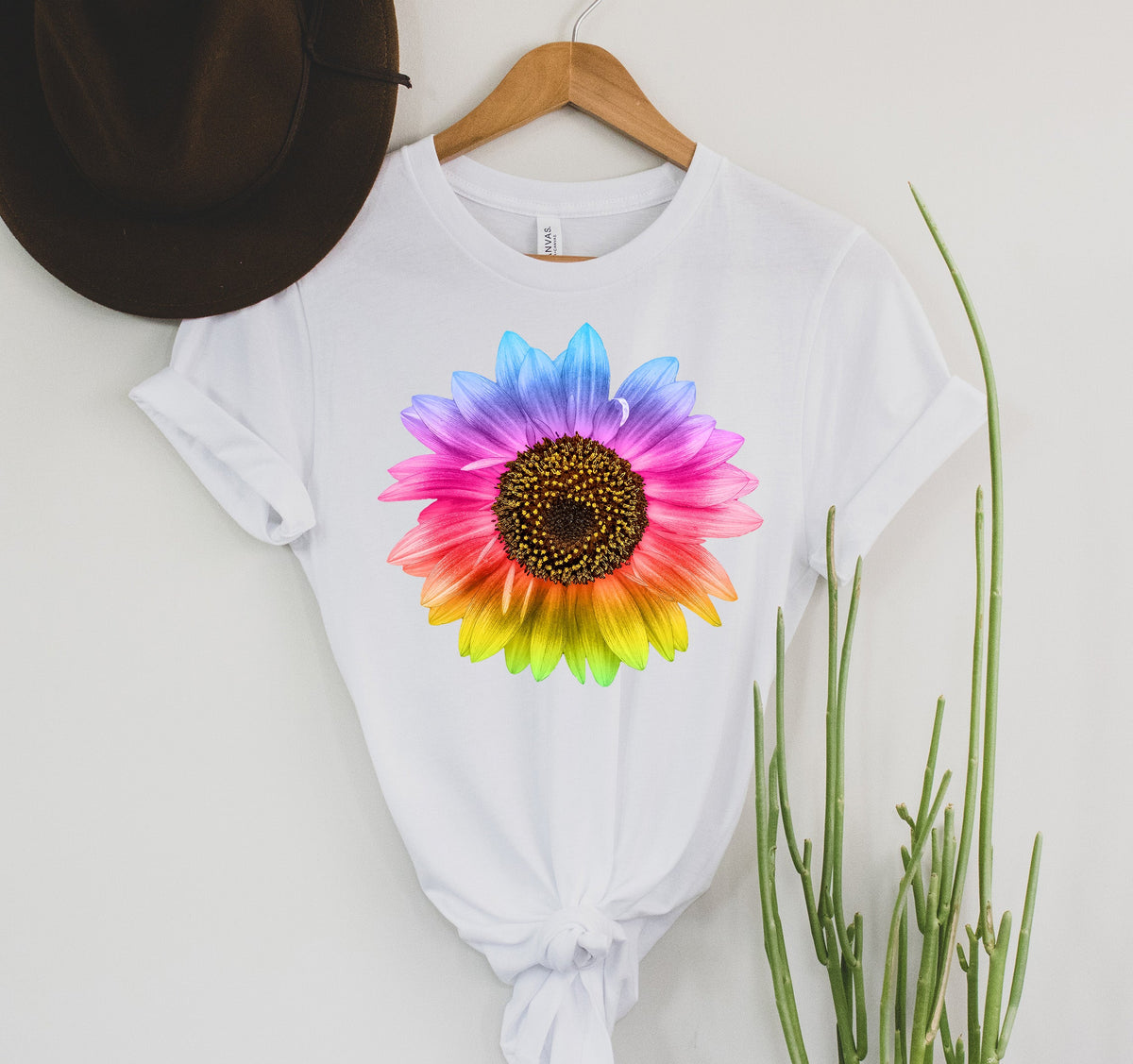 Wholesale Rainbow Sunflower Graphic Tee - White