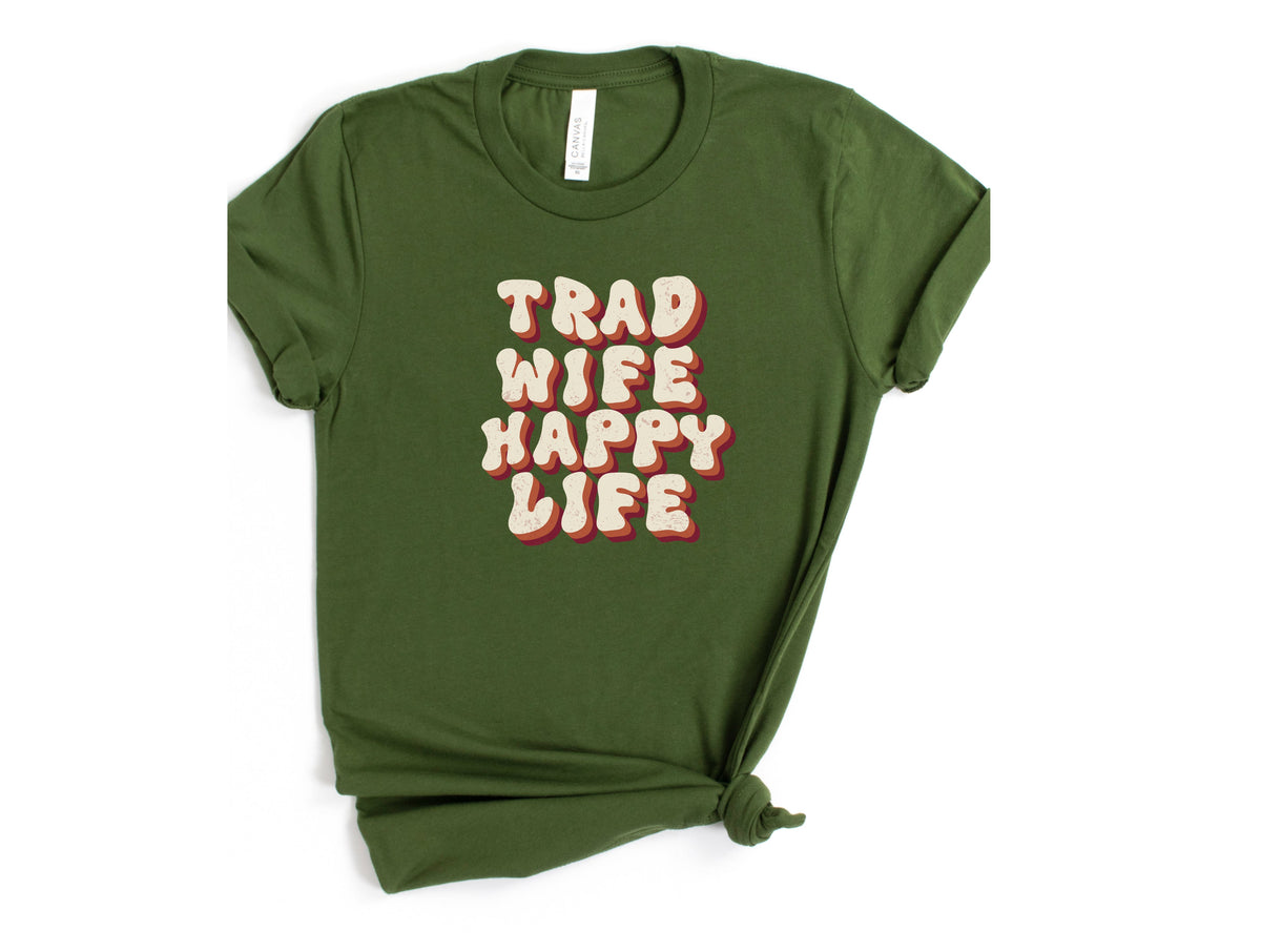 Wholesale Trad Wife Happy Life Graphic Tee - Olive