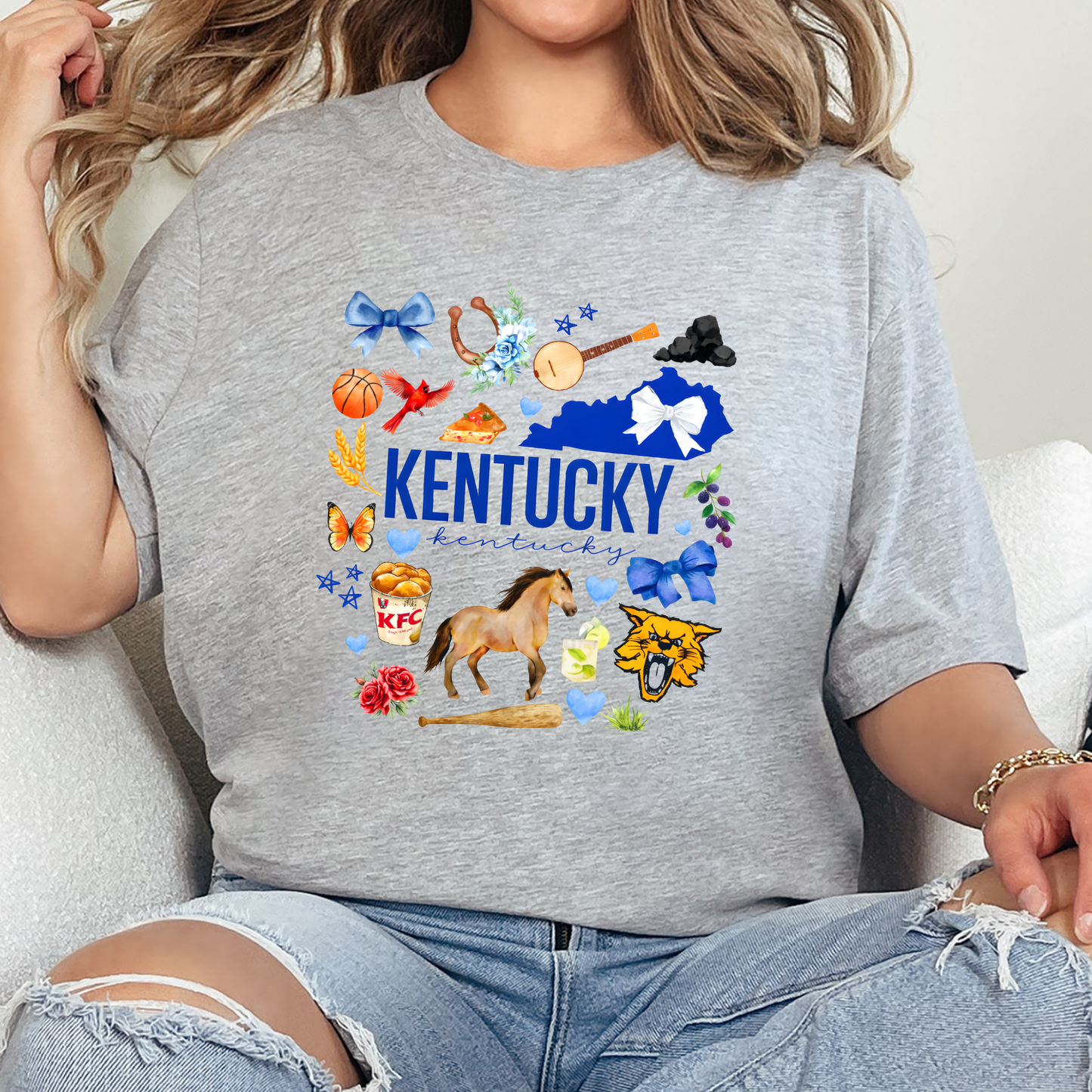 Wholesale Kentucky Icons Graphic Tee - Grey Tee