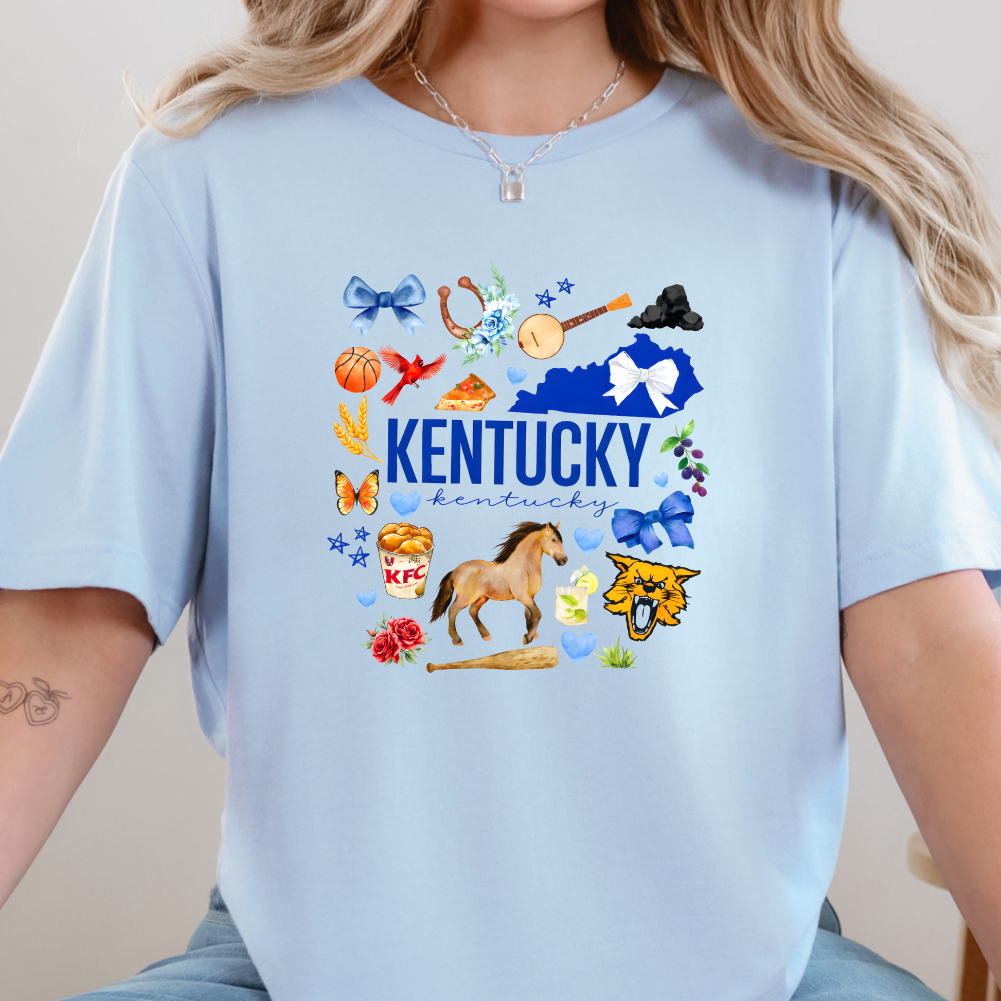 Wholesale Kentucky Icons Graphic Tee - Baby Blue Tee