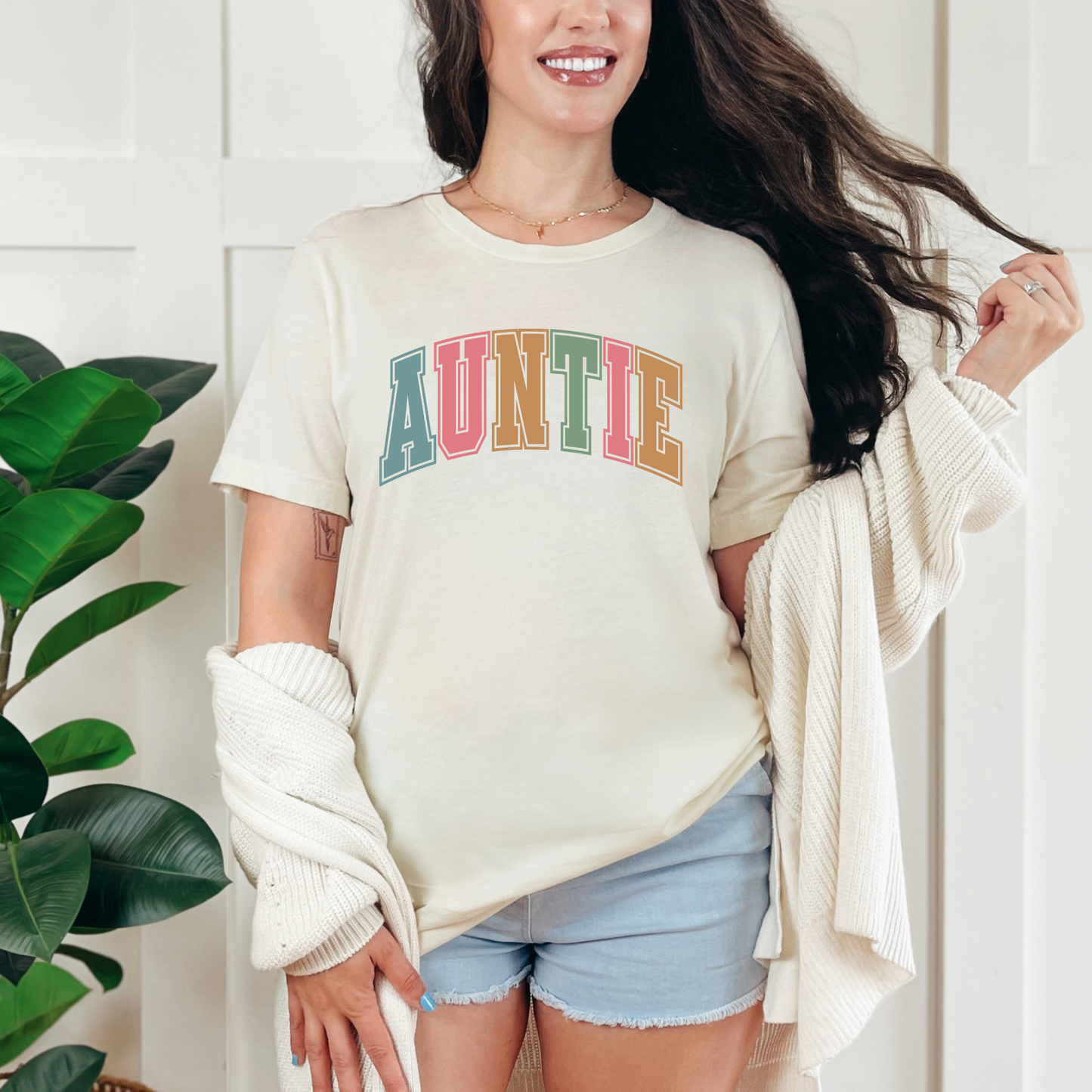 Wholesale Varsity Auntie Graphic Tee - Natural Tee