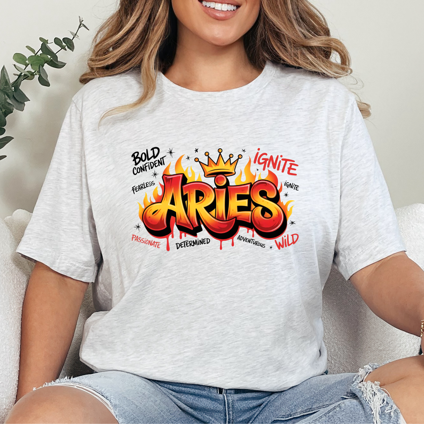 Wholesale Zodiac Signs Graffiti Graphic Tee - Aries - Ash Tee