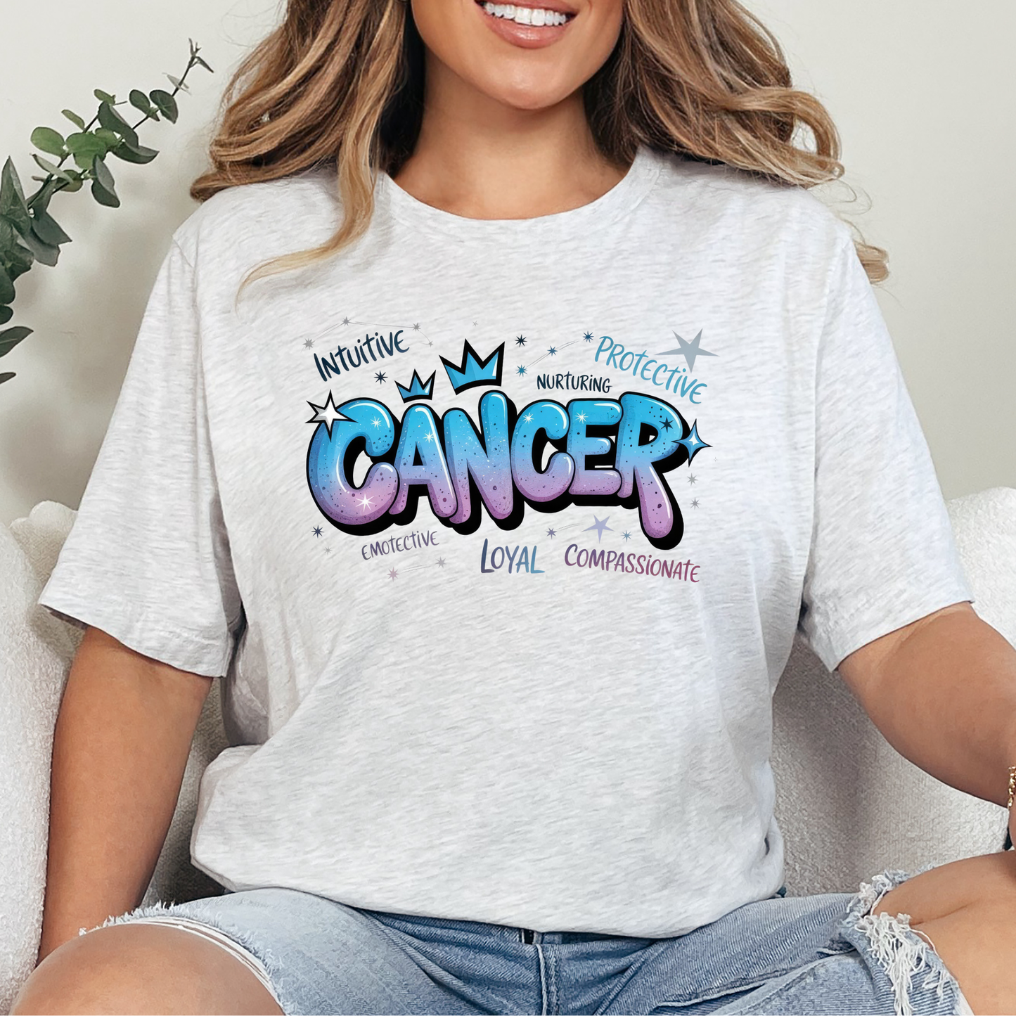 Wholesale Zodiac Signs Graffiti Graphic Tee - Cancer - Ash Tee