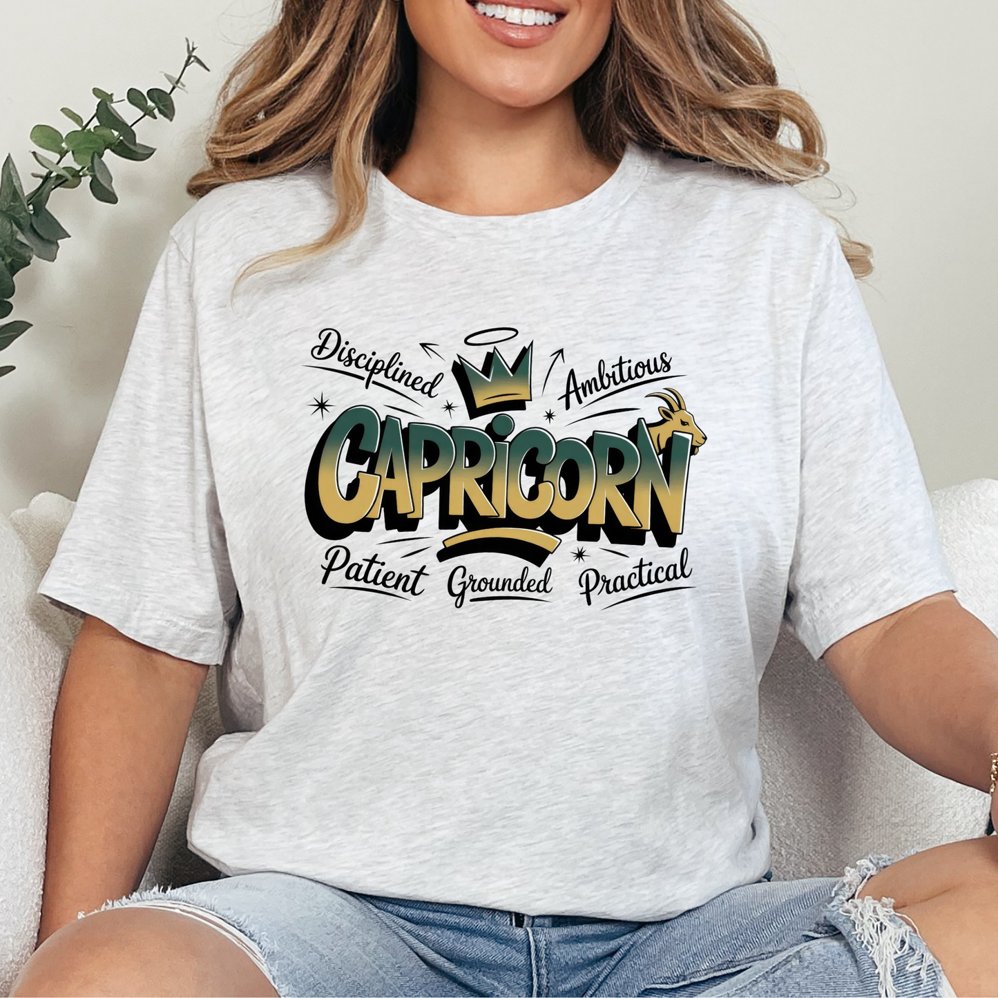 Wholesale Zodiac Signs Graffiti Graphic Tee - Capricorn - Ash Tee