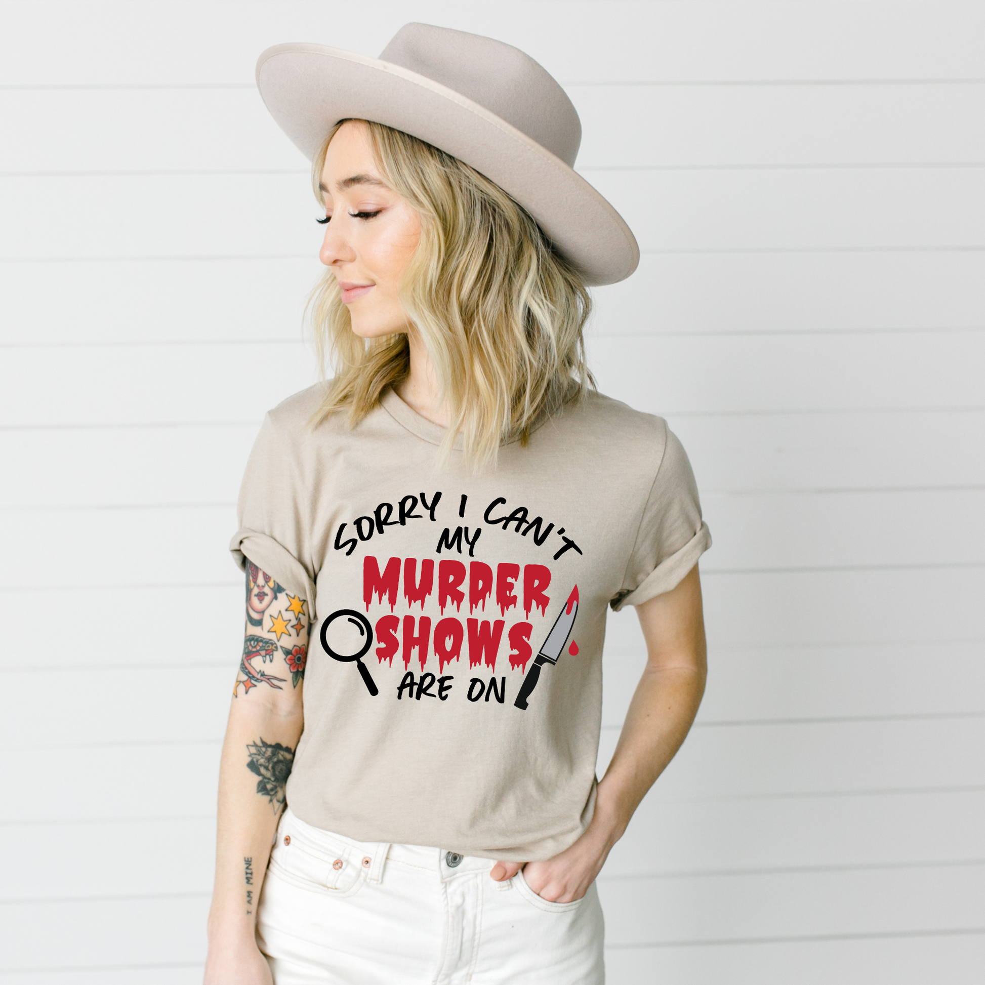 Wholesale Sorry can't murder show Graphic Tee - Sand