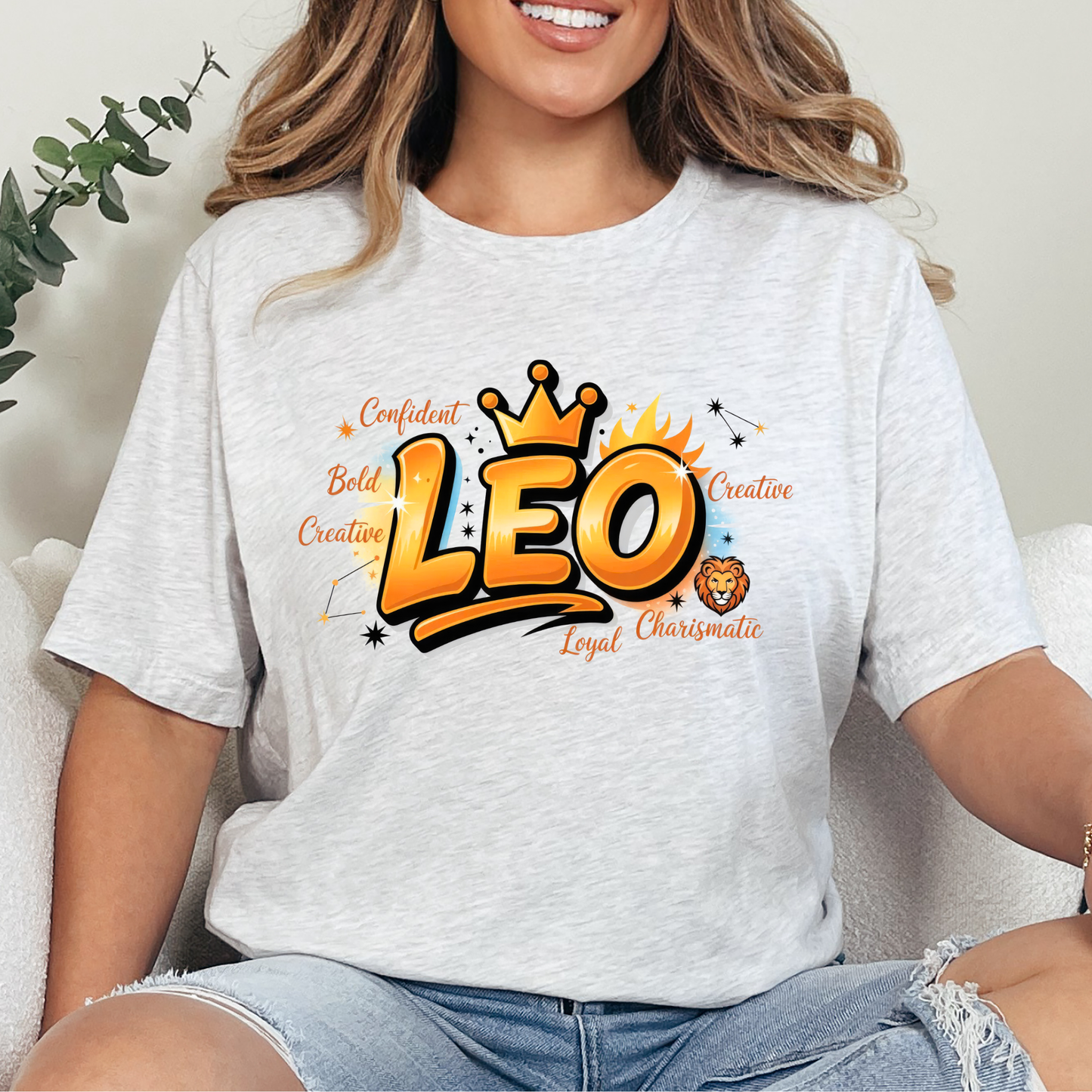 Wholesale Zodiac Signs Graffiti Graphic Tee - Leo - Ash Tee