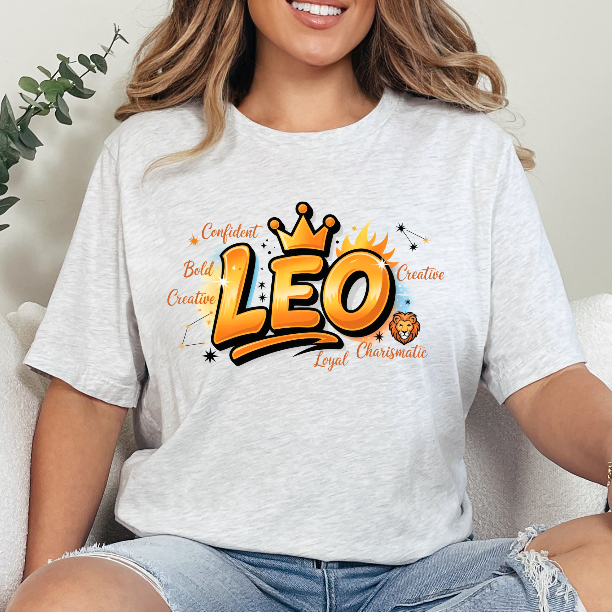 Wholesale Zodiac Signs Graffiti Graphic Tee - Leo - Ash Tee