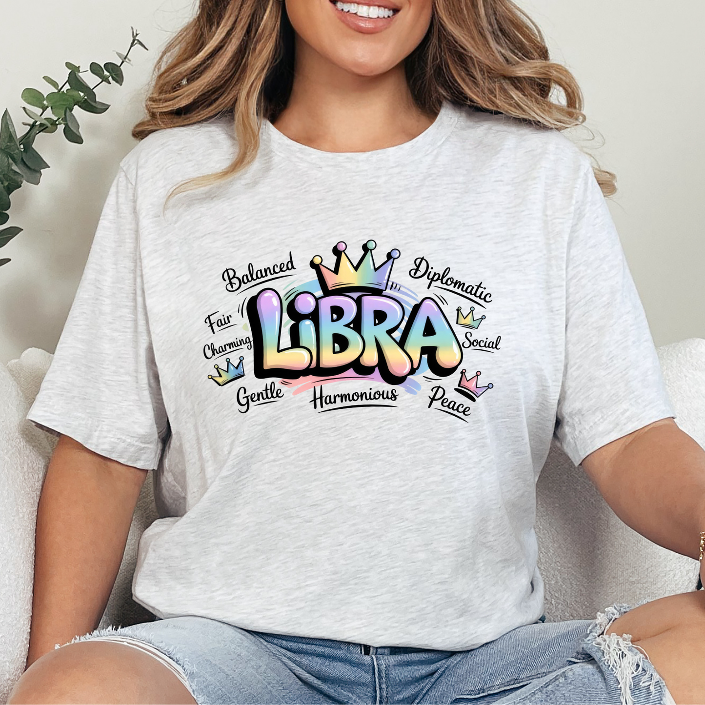 Wholesale Zodiac Signs Graffiti Graphic Tee - Libra - Ash Tee