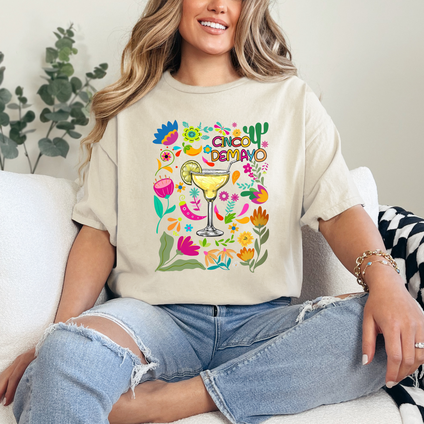 Wholesale Boho Cinco Graphic Tee - Heather Dust Tee