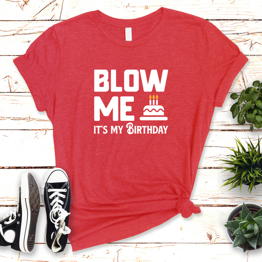 Wholesale Blow me birthday Graphic Tee - Heather Red Tee