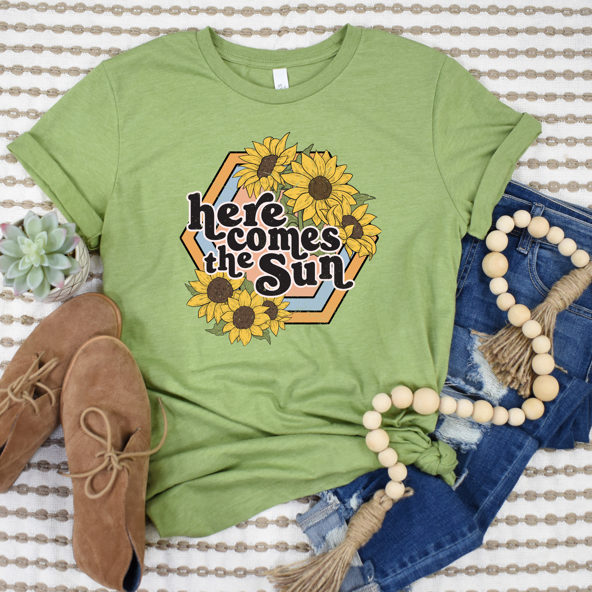 Wholesale Here comes the sunflower Graphic Tee - Heather Green Tee