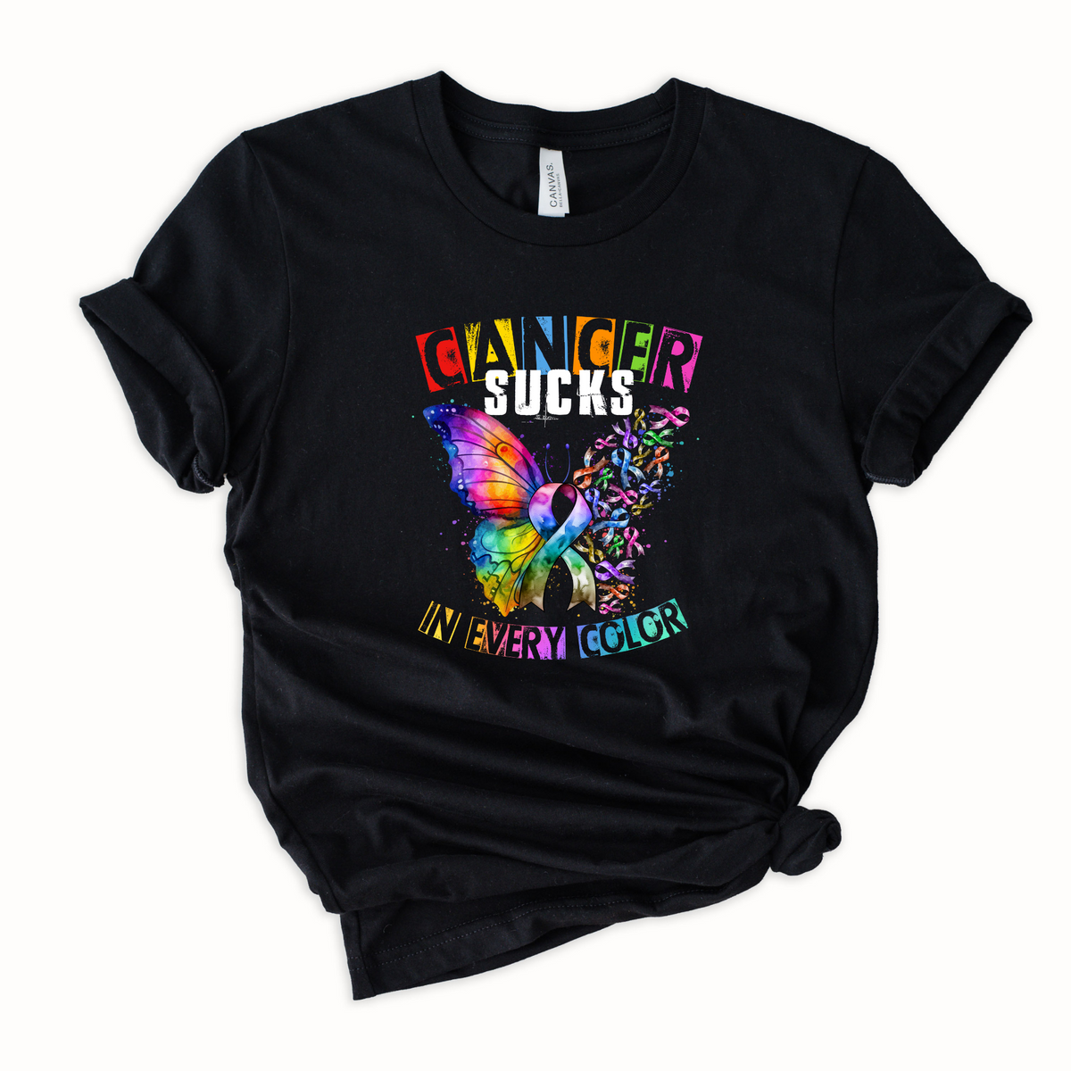 Wholesale Cancer Sucks Graphic Tee - Black Tee