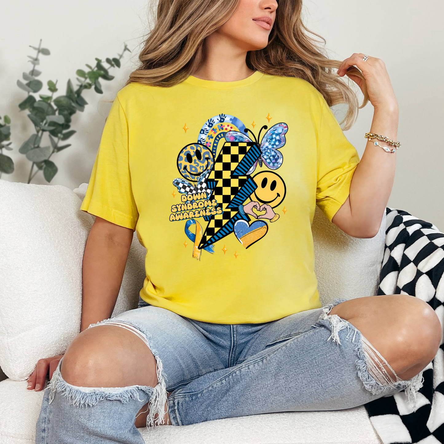 Wholesale Retro Down Syndrome Awareness Graphic Tee - Heather Yellow Gold Tee