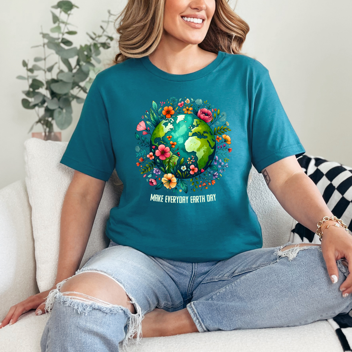 Wholesale Floral Earth Day Everyday Graphic Tee - Deep Teal Tee
