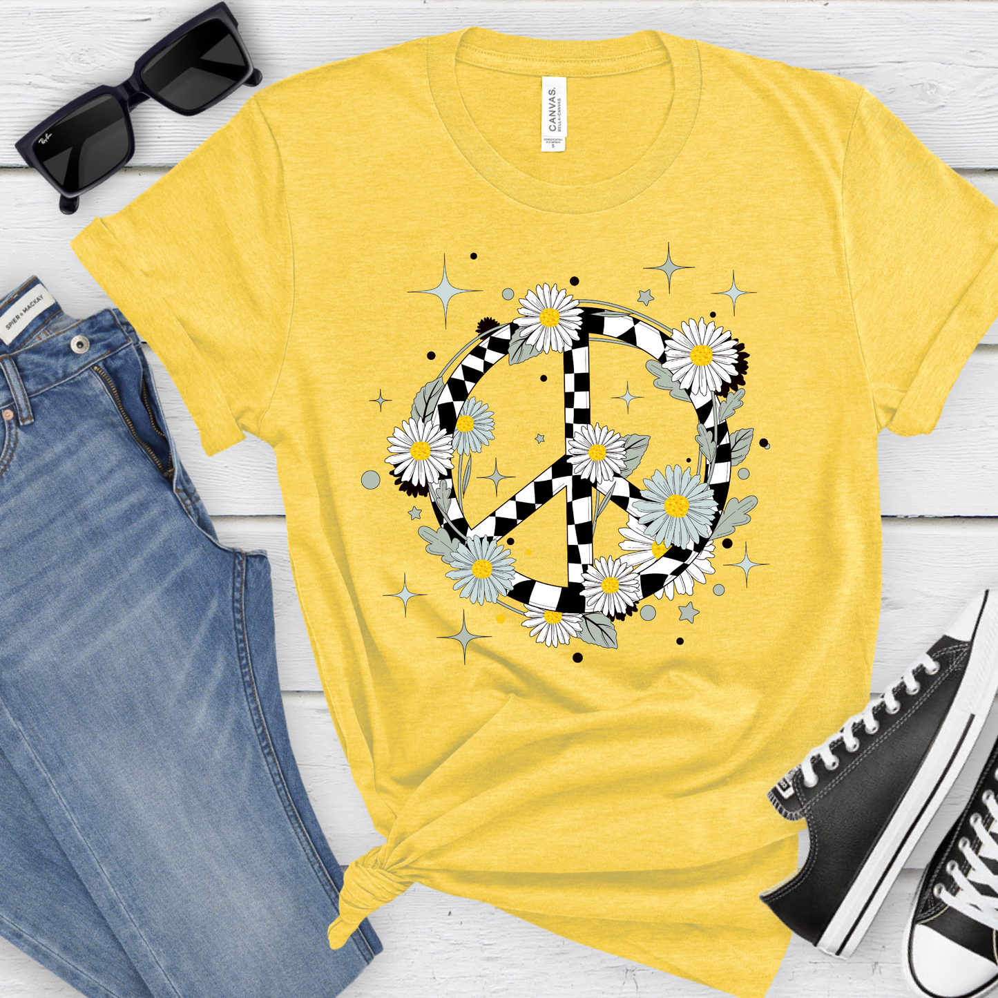 Wholesale Peace Daisies Graphic Tee - Maize Yellow Tee