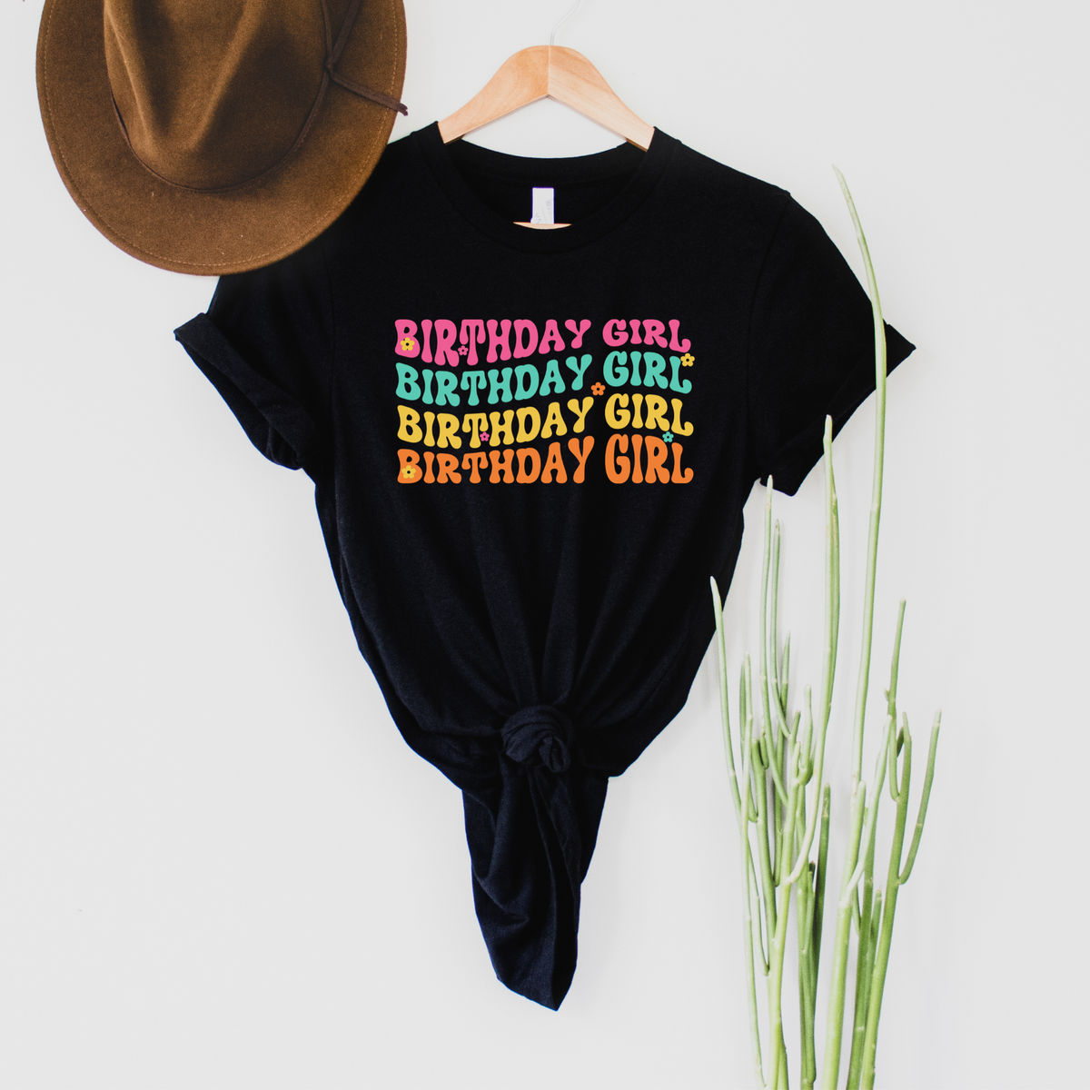 Wholesale Retro Birthday Girl Graphic Tee - Black Tee