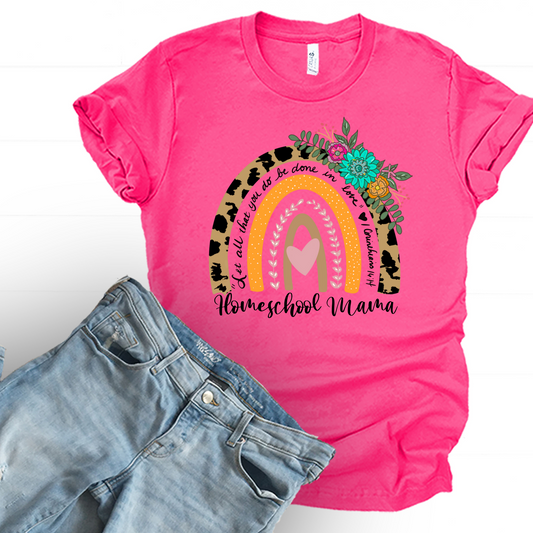 Wholesale Rainbow Homeschool Mama Graphic Tee - Fuchsia