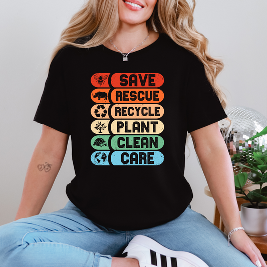 Wholesale Save Rescue Recycle Graphic Tee - Black Tee