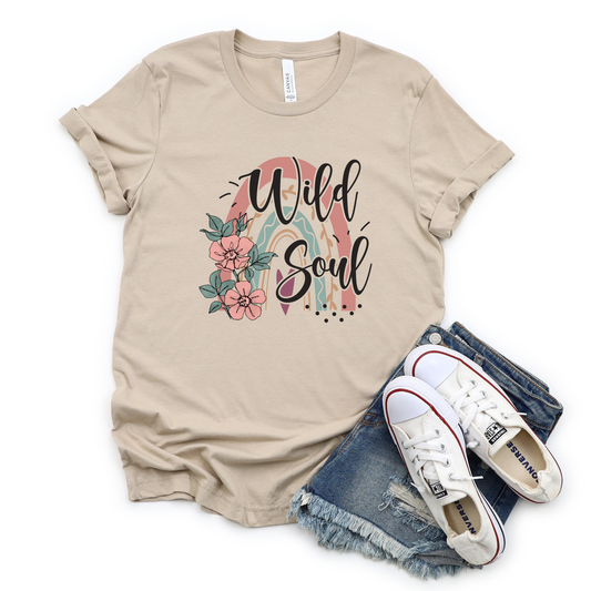 Wholesale Rainbow Wild Soul Graphic Tee - Tan Tee
