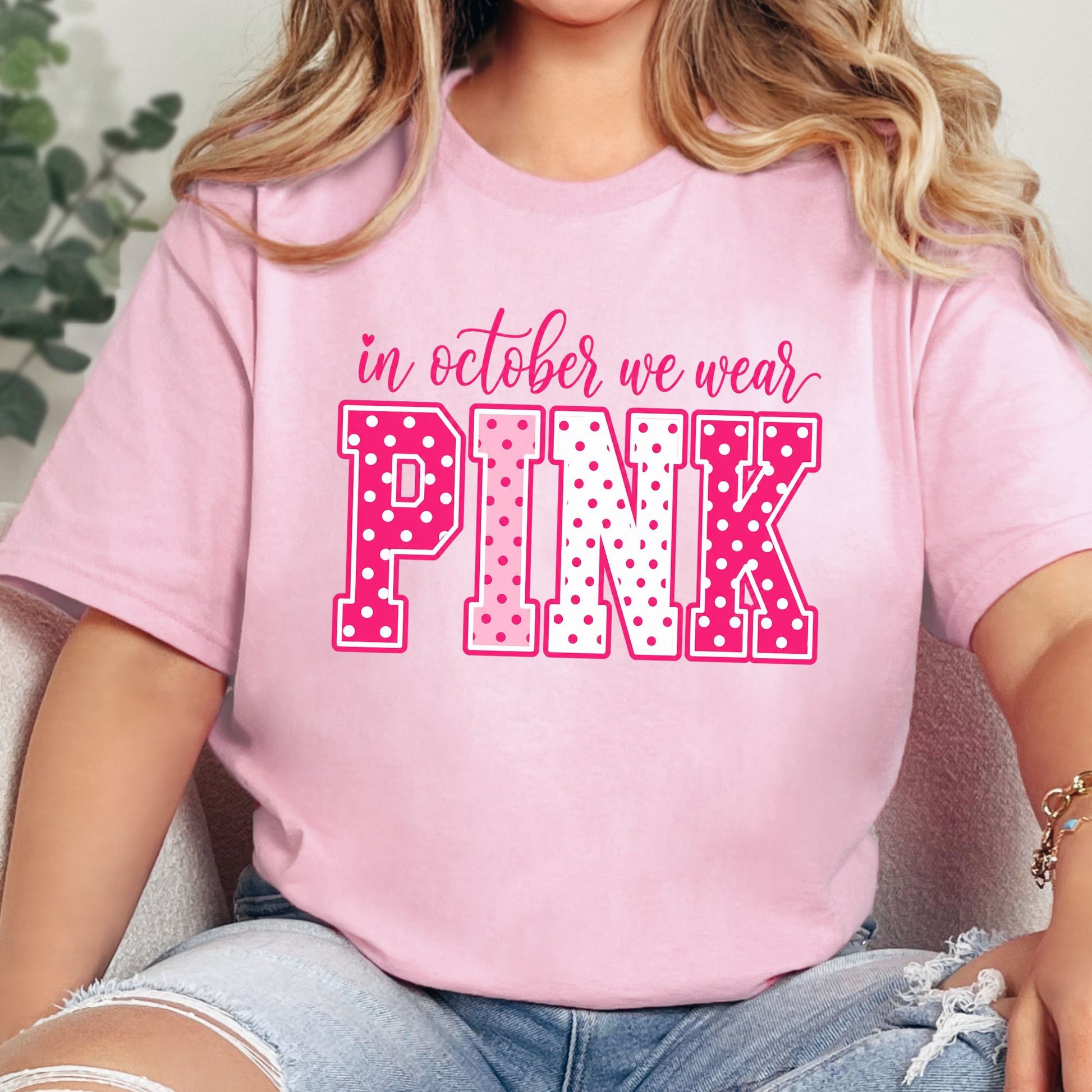 Wholesale In October We Wear Pink Graphic Tee - Pink