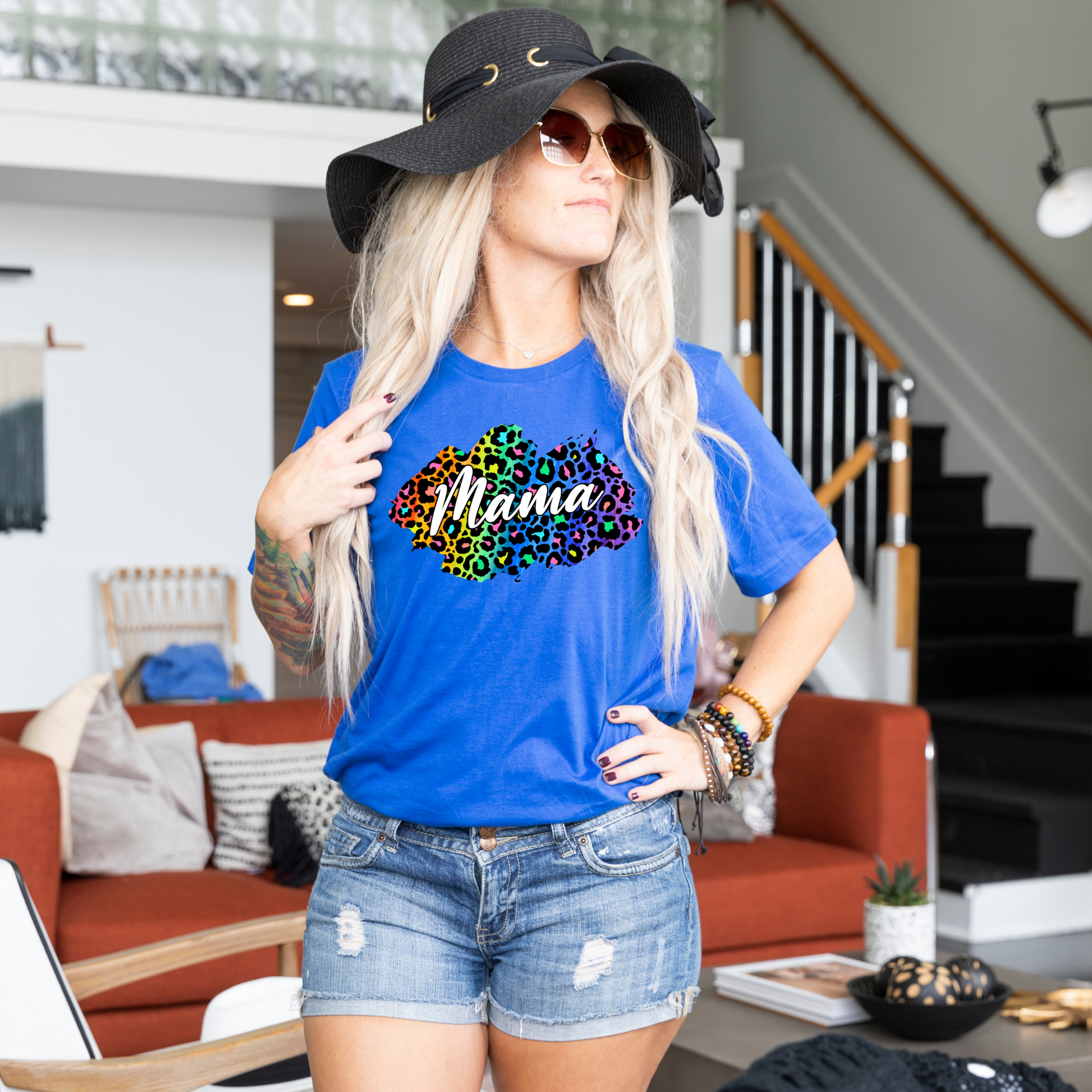 Wholesale Leopard Mama Graphic Tee - Royal Tee