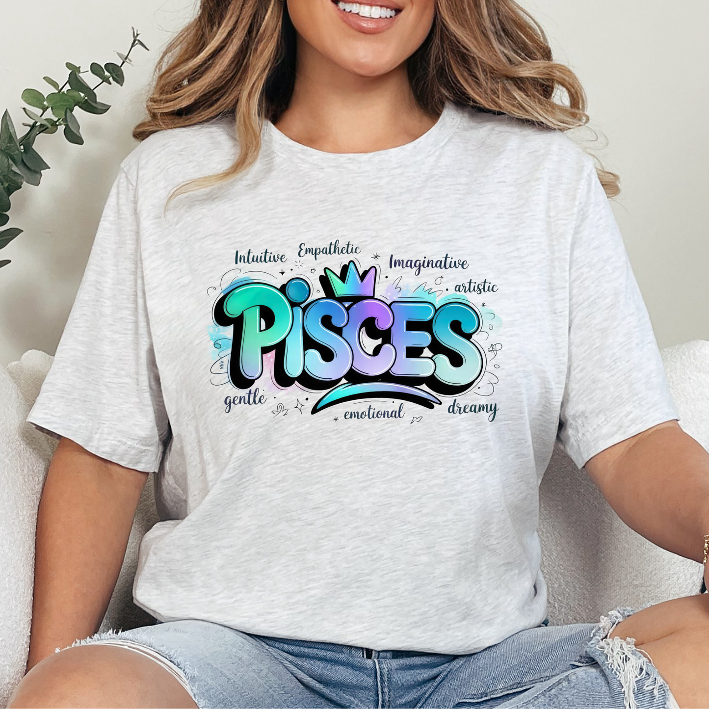 Wholesale Zodiac Signs Graffiti Graphic Tee - Pisces - Ash Tee