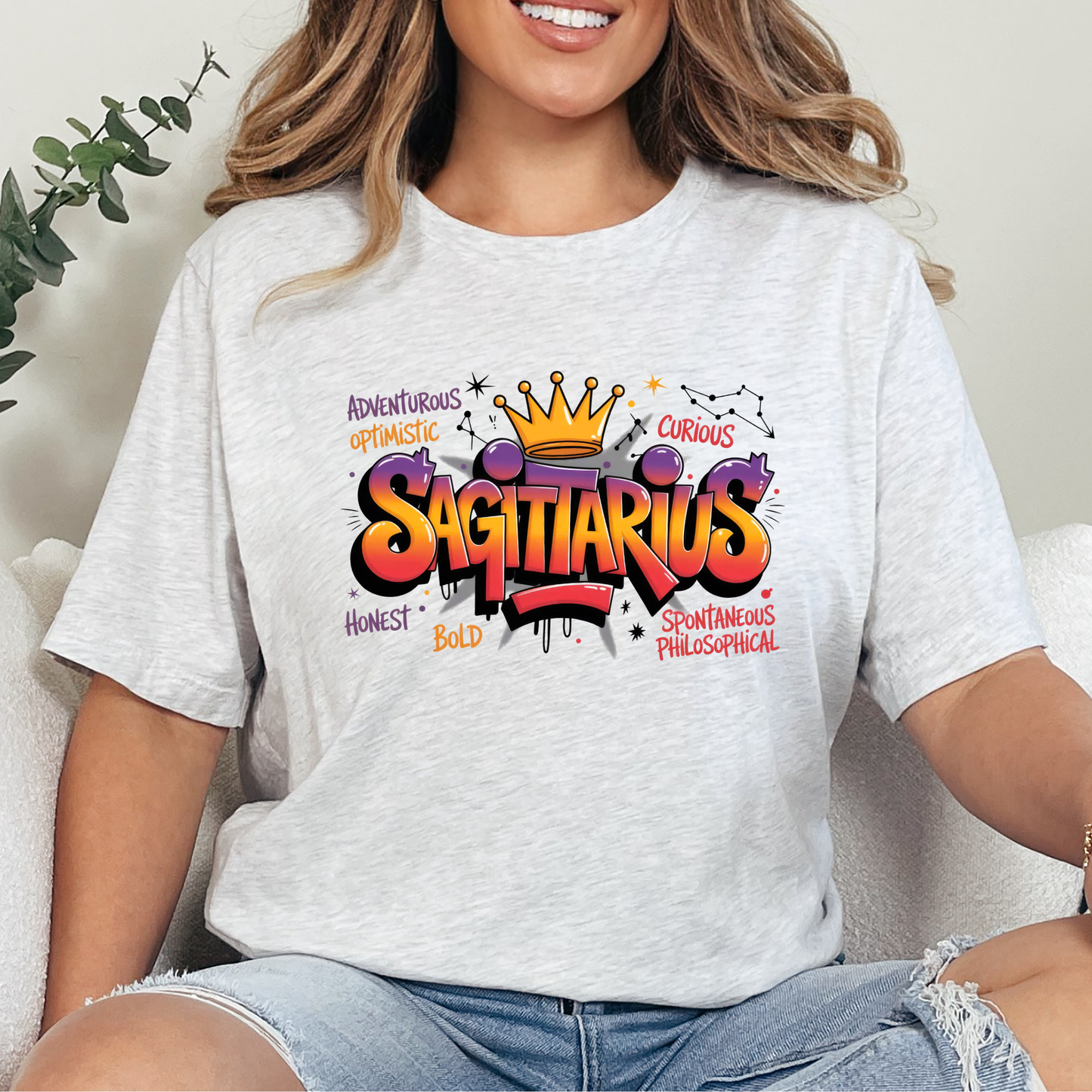 Wholesale Zodiac Signs Graffiti Graphic Tee - Sagittarius - Ash Tee