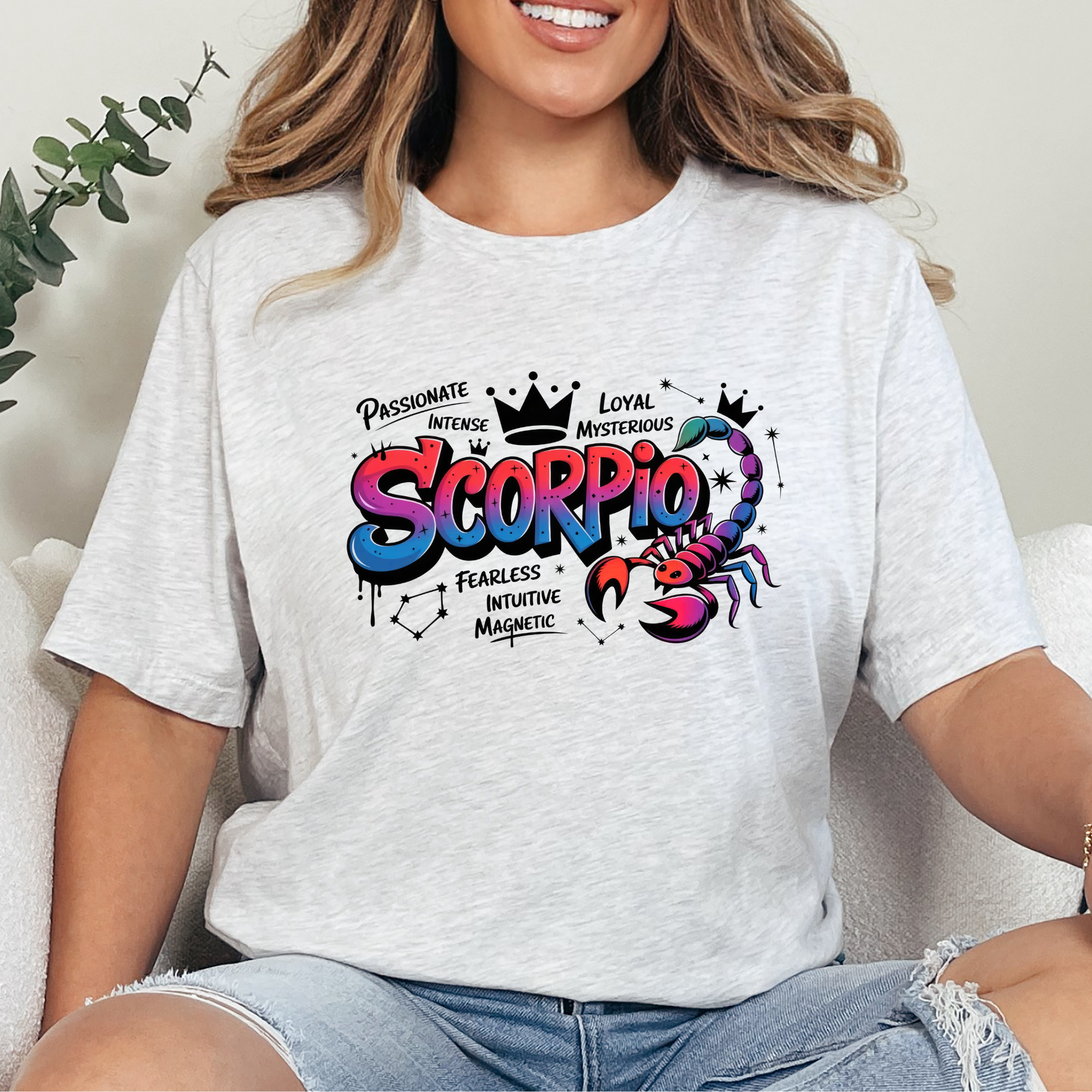Wholesale Zodiac Signs Graffiti Graphic Tee - Scorpio - Ash Tee
