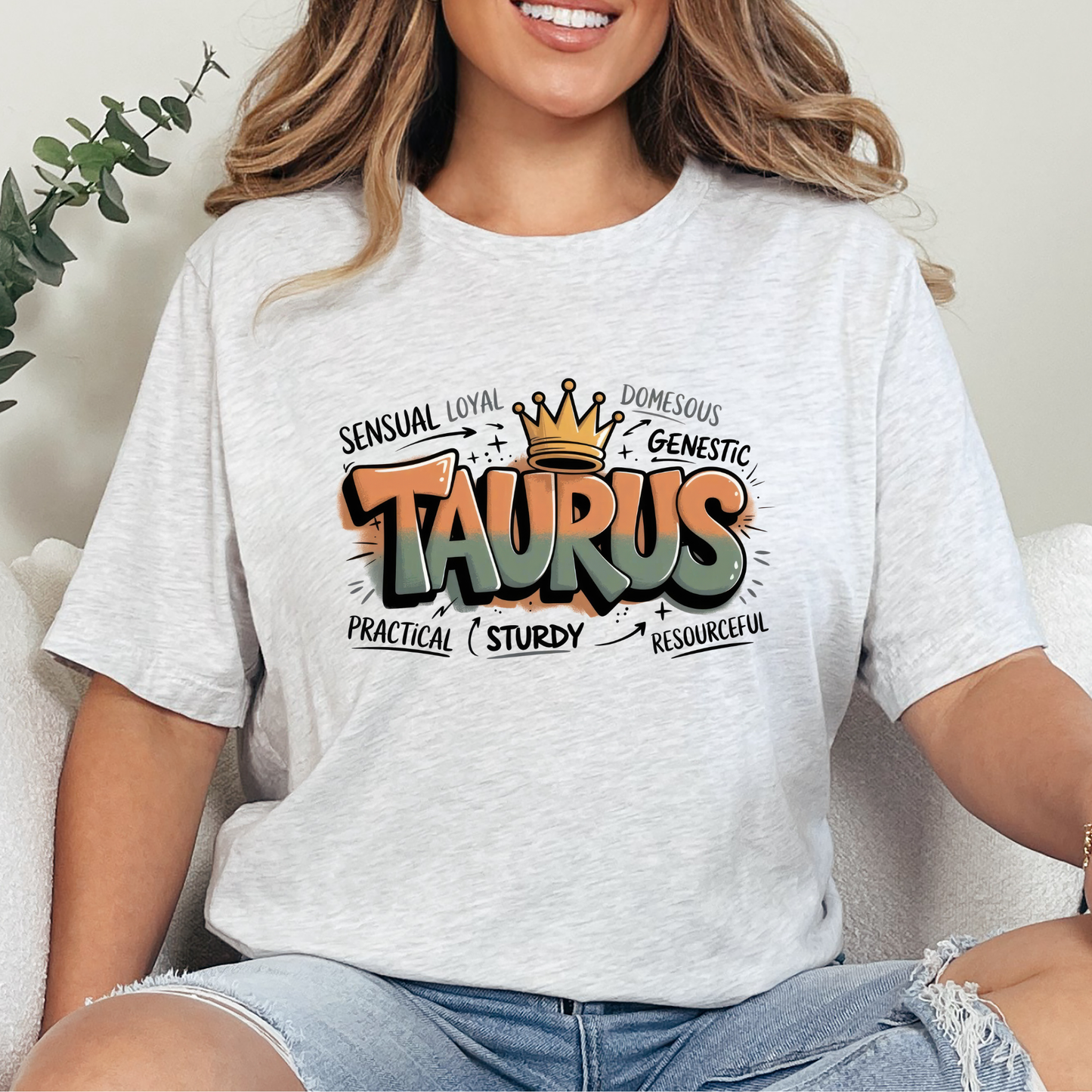 Wholesale Zodiac Signs Graffiti Graphic Tee - Taurus - Ash Tee