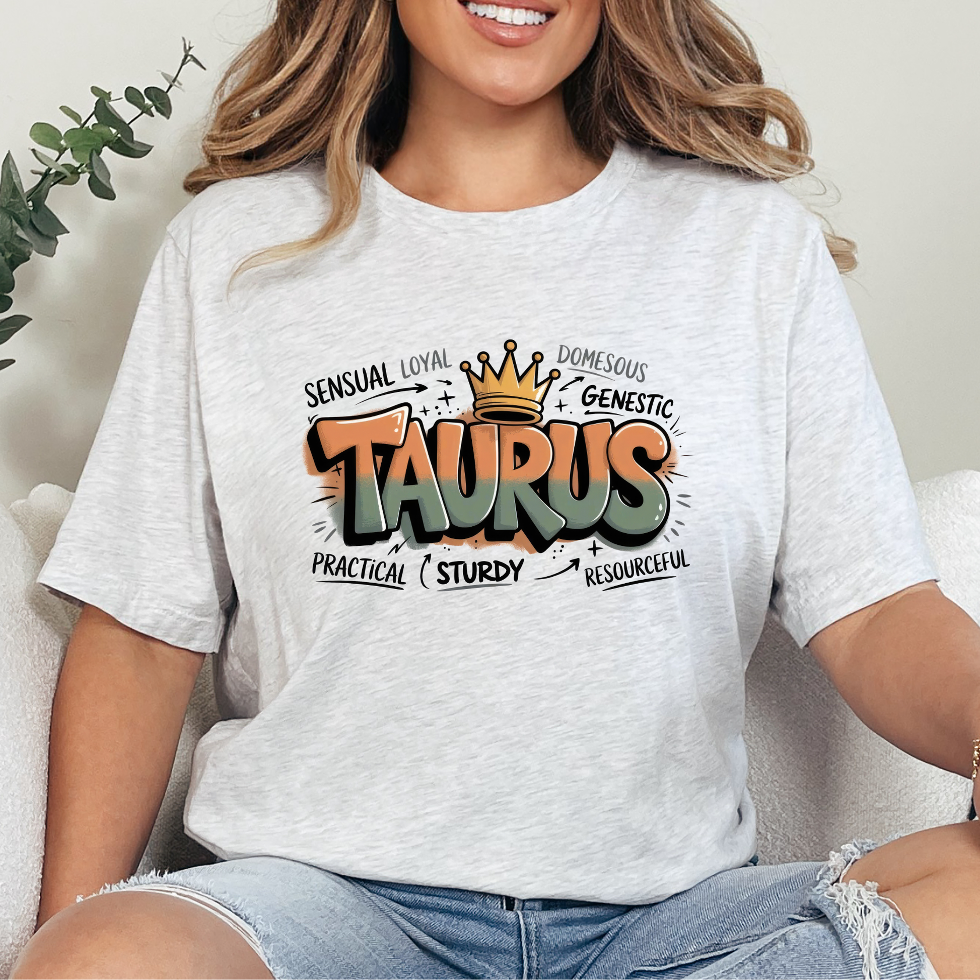 Wholesale Zodiac Signs Graffiti Graphic Tee - Taurus - Ash Tee