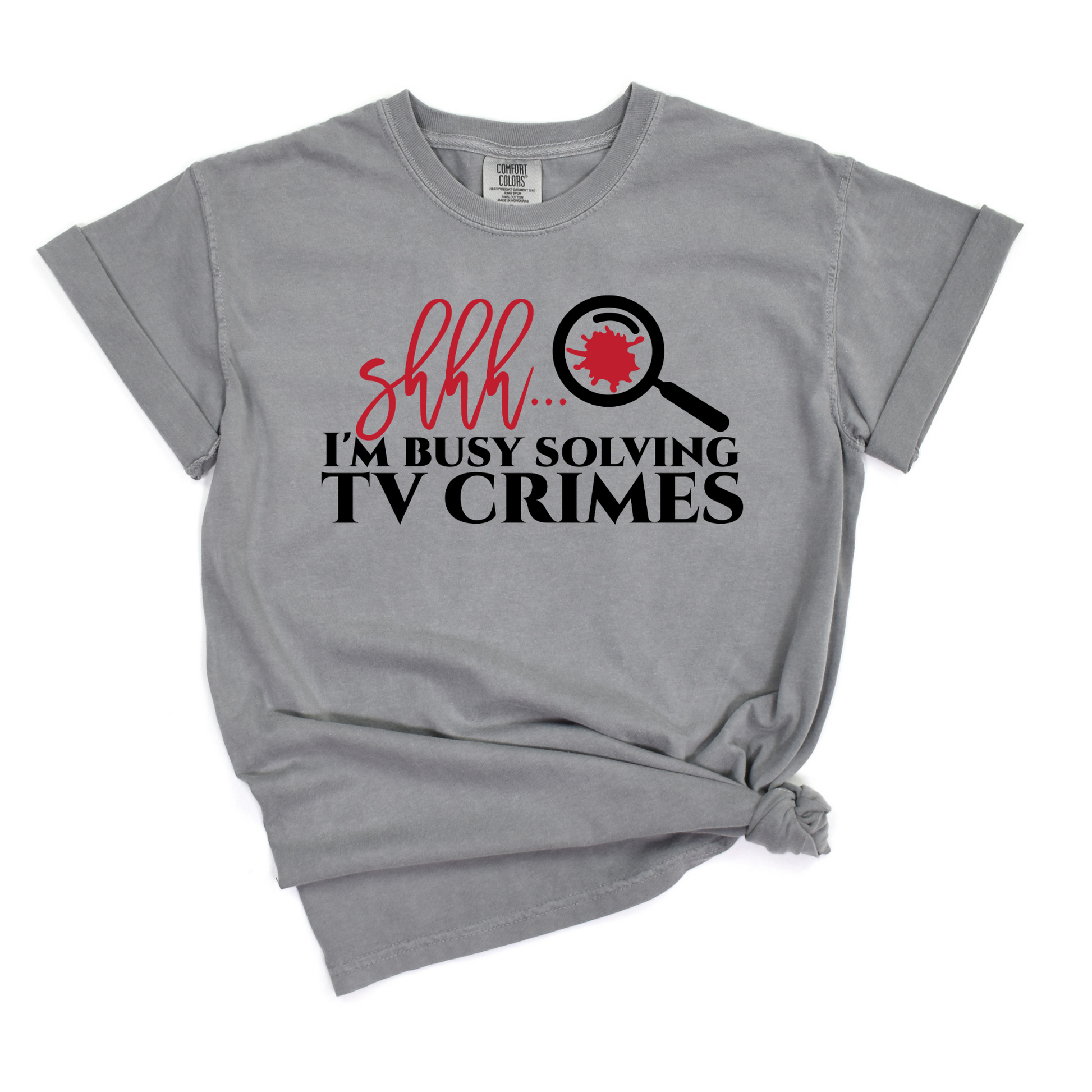 Wholesale Busy solving TV crimes Graphic Tee - Comfort Colors Grey