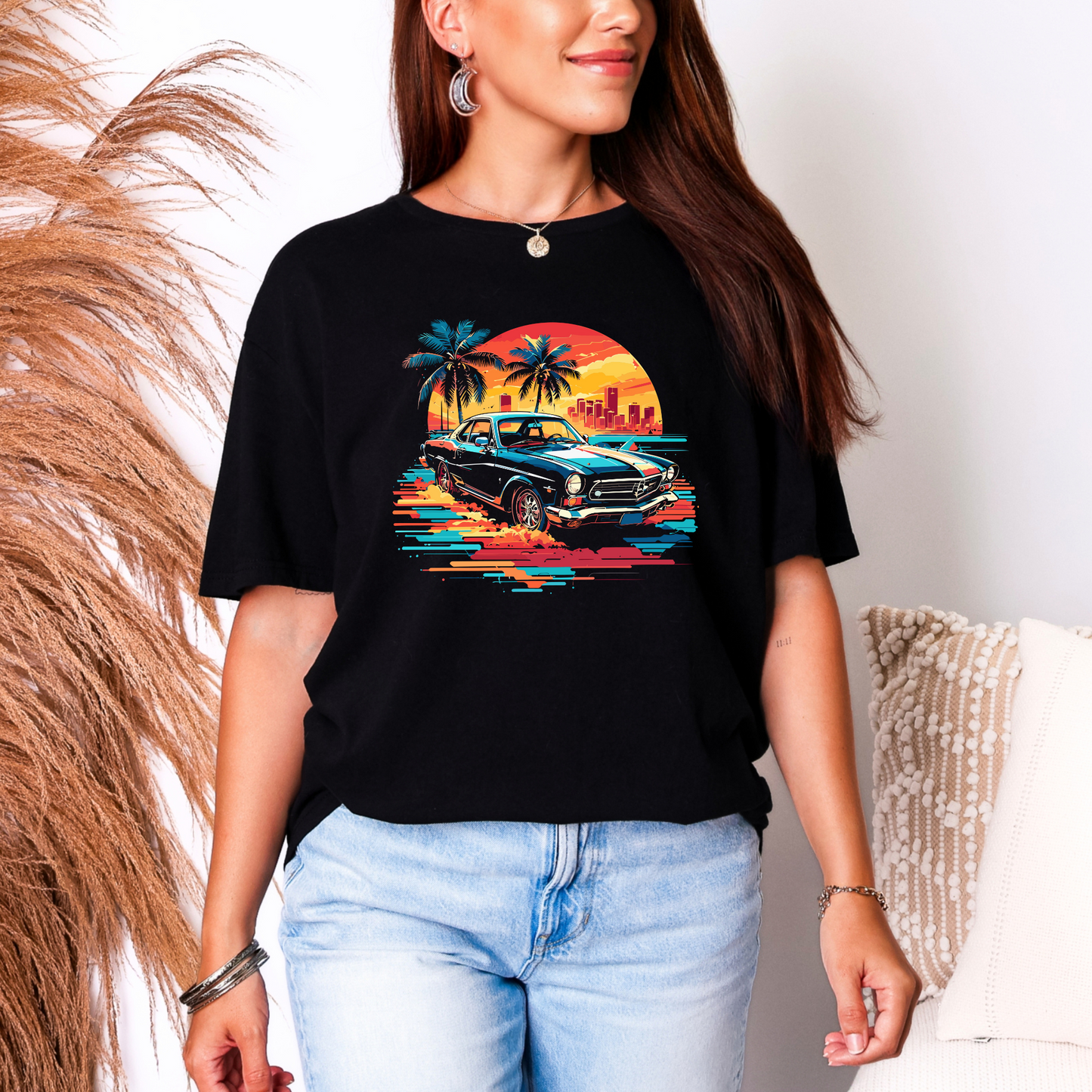 Wholesale Neon Summer Nights 6 Graphic Tee - Black Tee