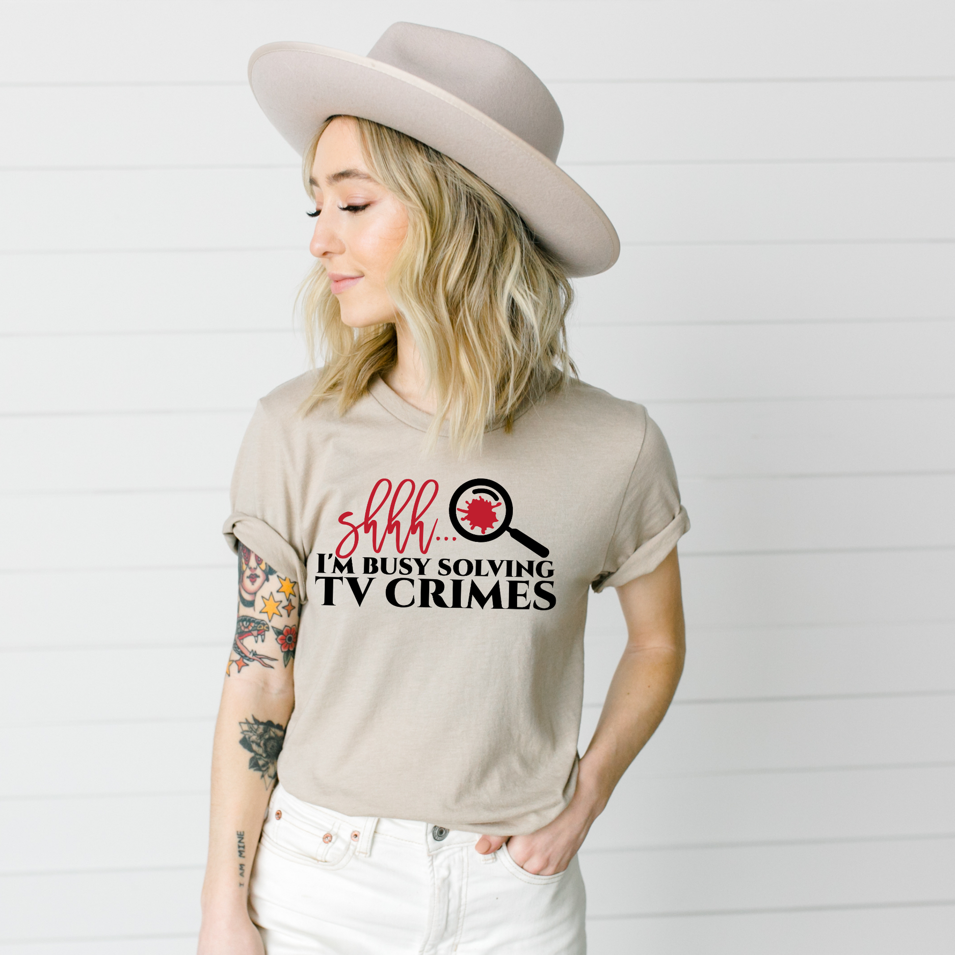 Wholesale Busy solving TV crimes Graphic Tee - Sand