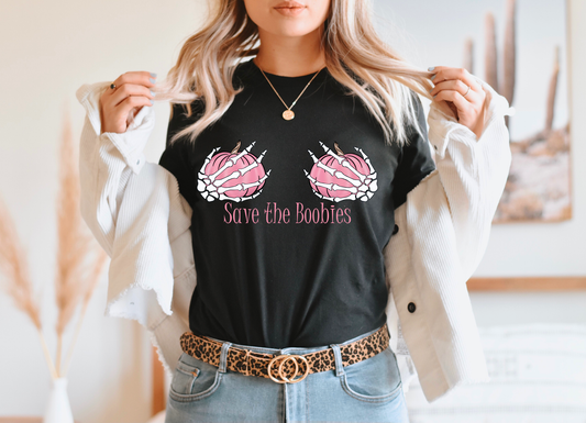 Wholesale Save the boobies Graphic Tee - Black