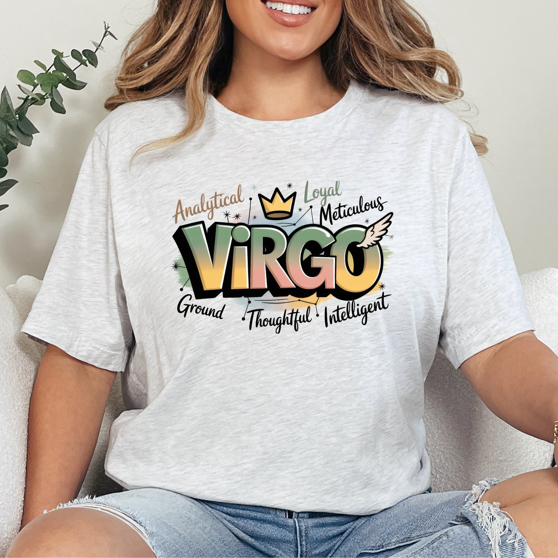 Wholesale Zodiac Signs Graffiti Graphic Tee - Virgo - Ash Tee