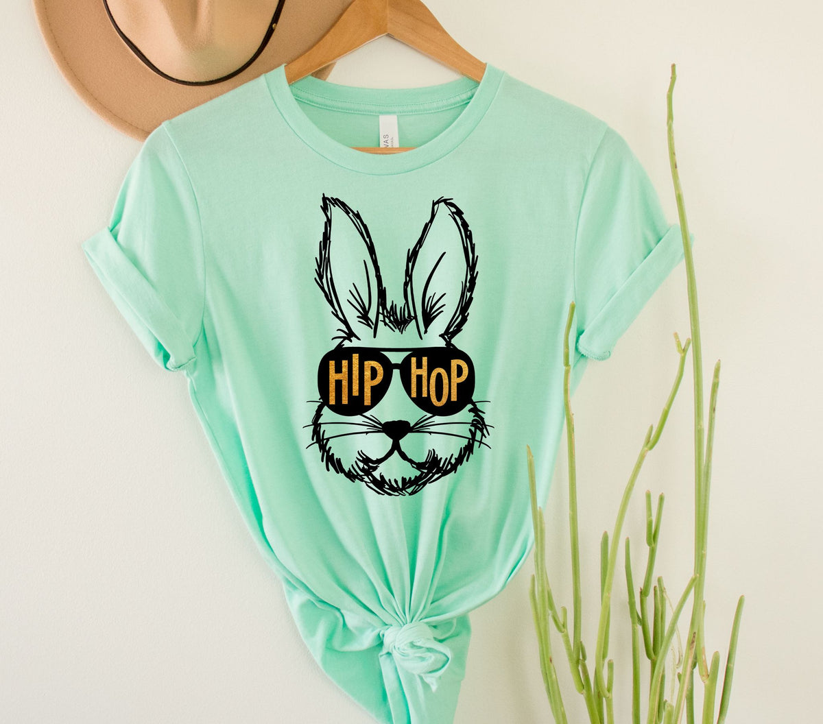 Wholesale Hip Hop Bunny Graphic Tee - Heather Sand
