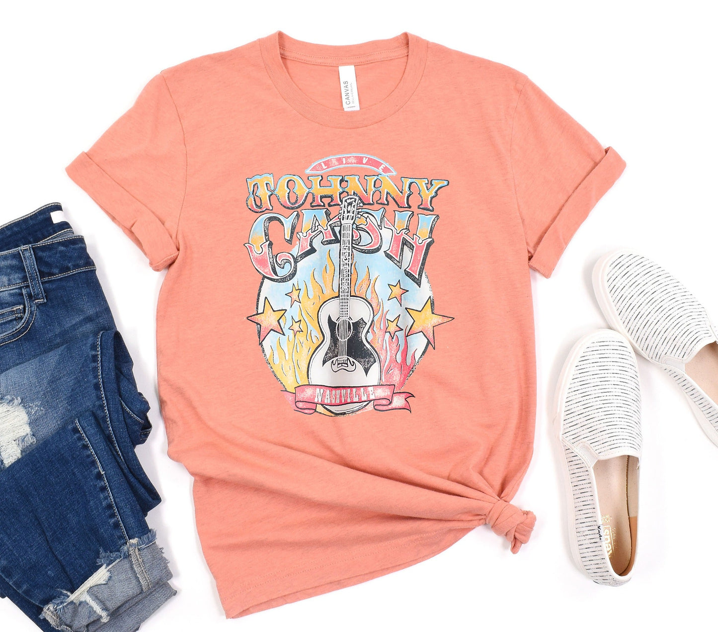 Wholesale Cash Guitar Graphic Tee - Heather Sand