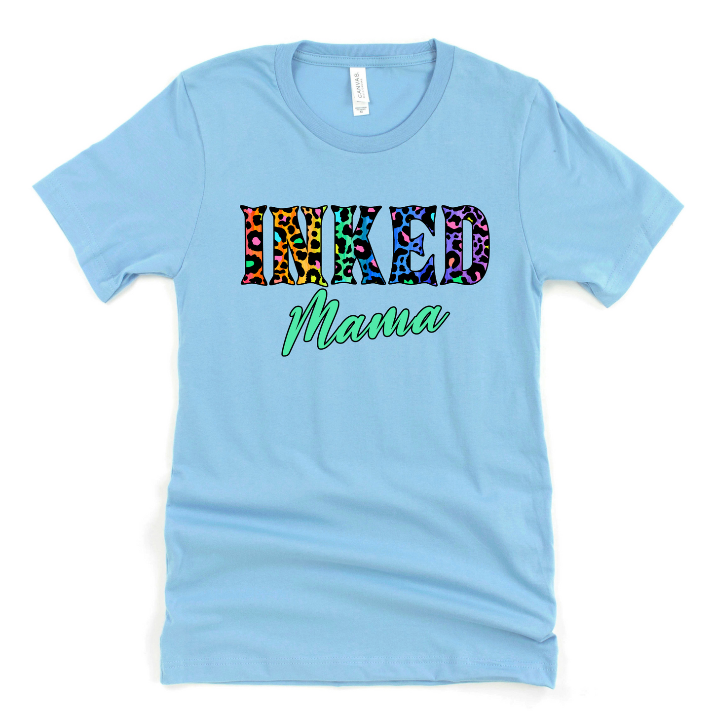 Wholesale Leopard Inked Mama Graphic Tee - Carolina Blue Tee