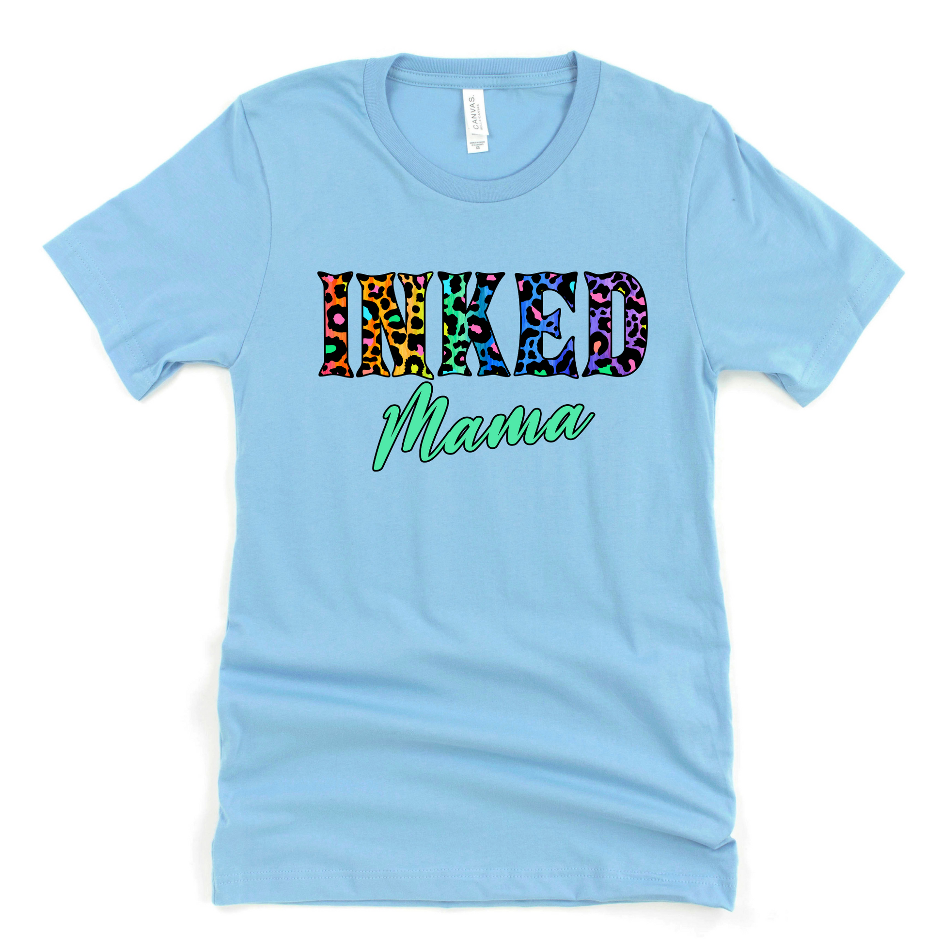 Wholesale Leopard Inked Mama Graphic Tee - Carolina Blue Tee