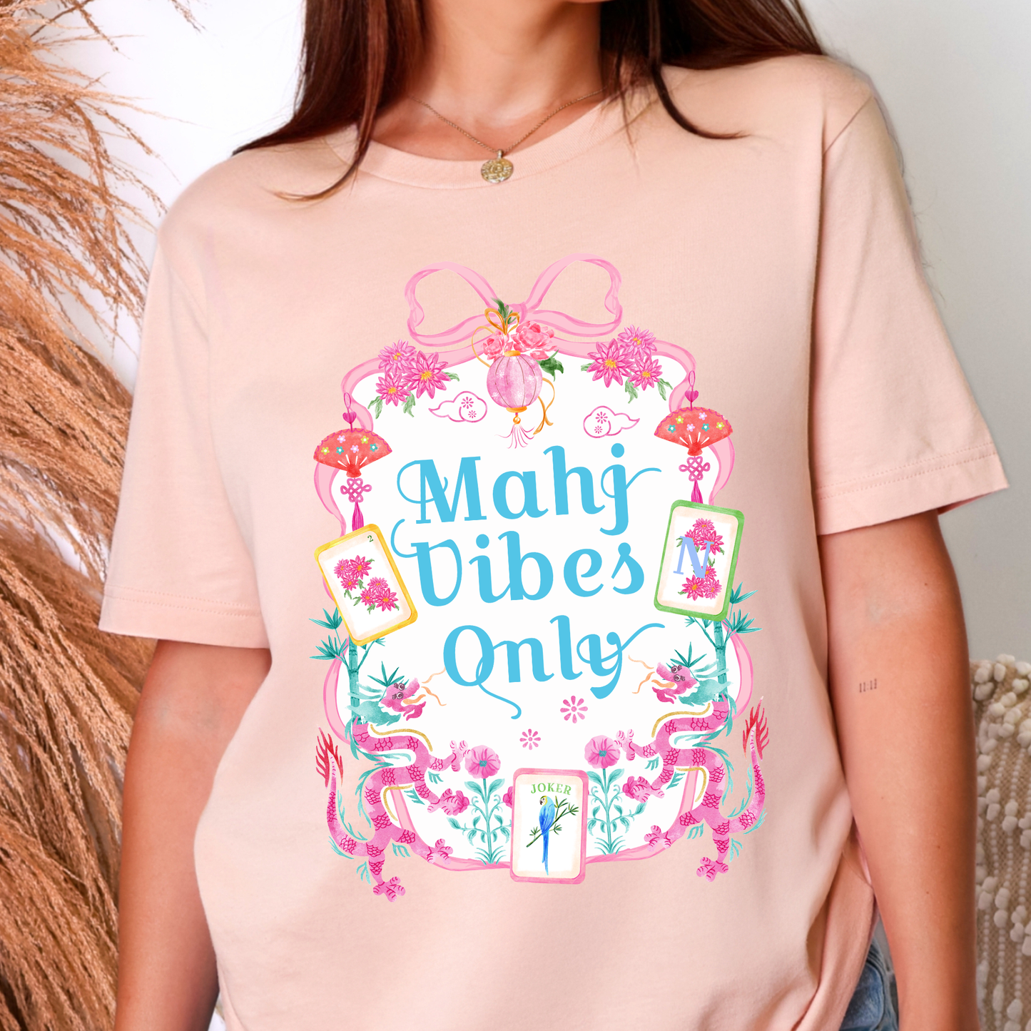 Wholesale Mahj Vibes Only Graphic Tee - Peach Tee