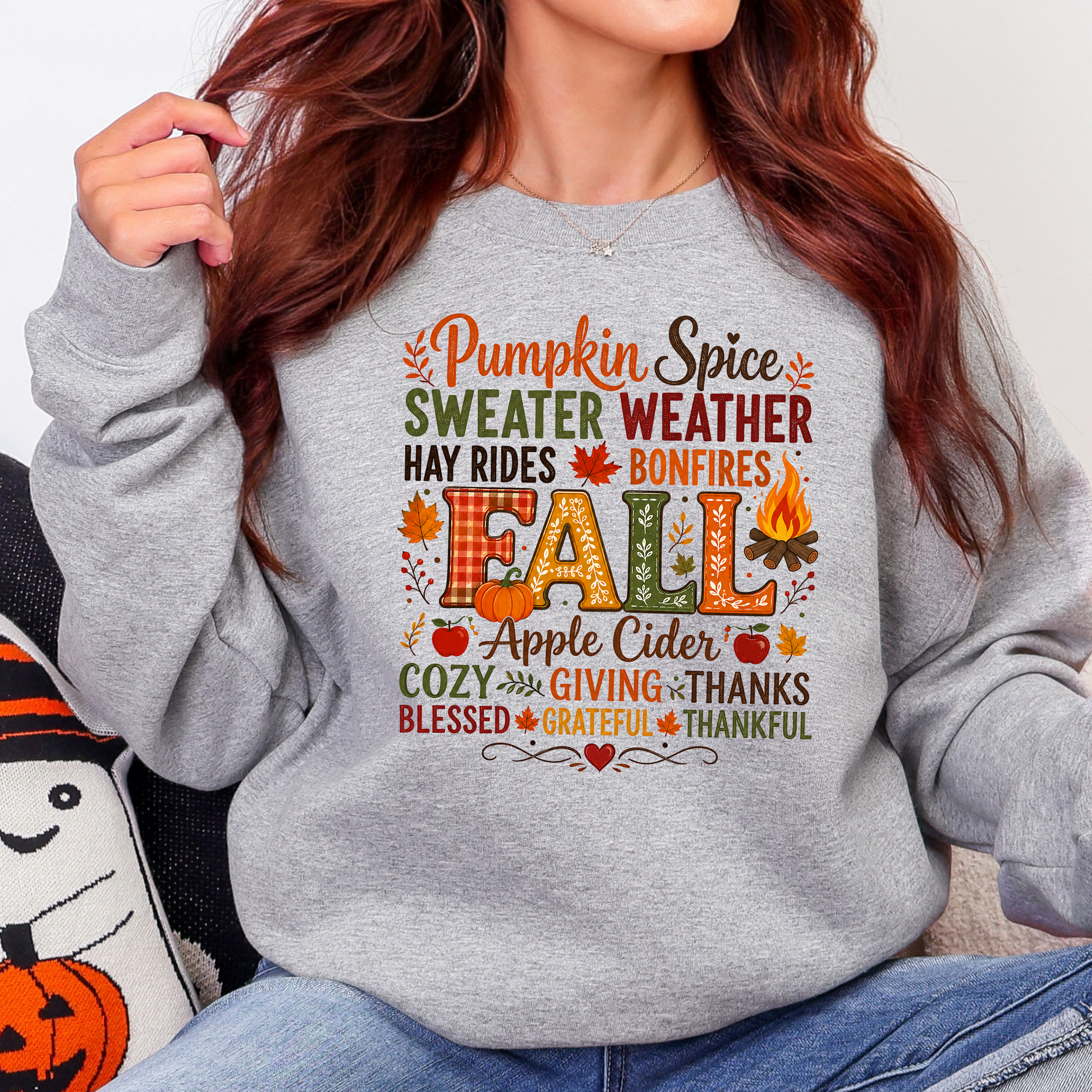 Wholesale Pumpkin Spice Sweater Weather Graphic Sweatshirt - Sport Grey