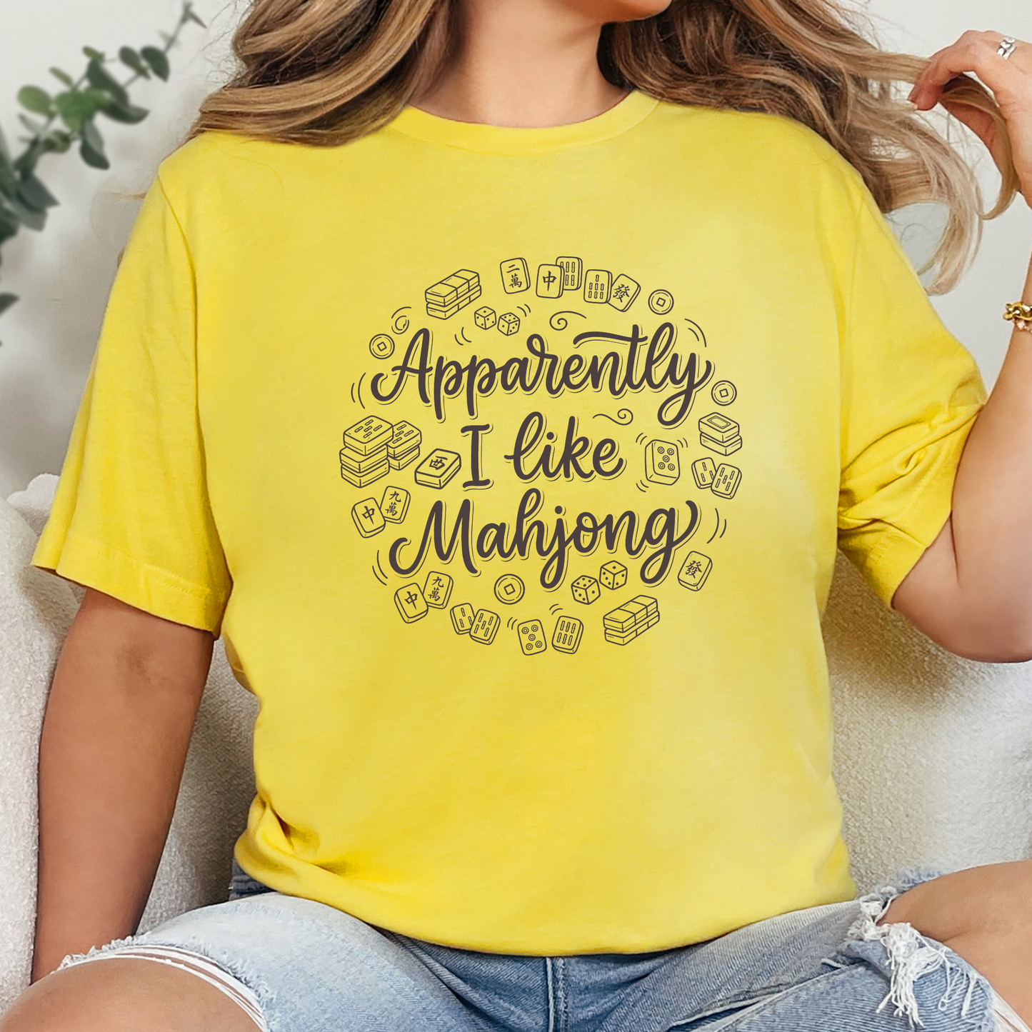 Wholesale Apparently I Like Mahjong Graphic Tee - Heather Yellow Gold Tee