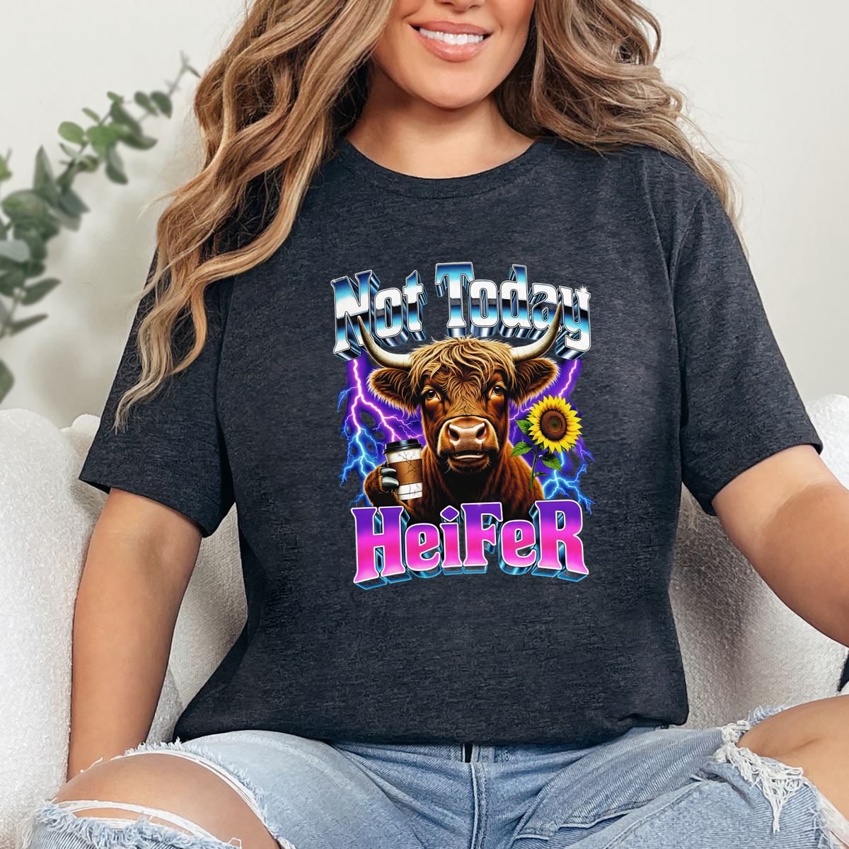 Wholesale Not Today Heifer Graphic Tee - Dark Grey Heather