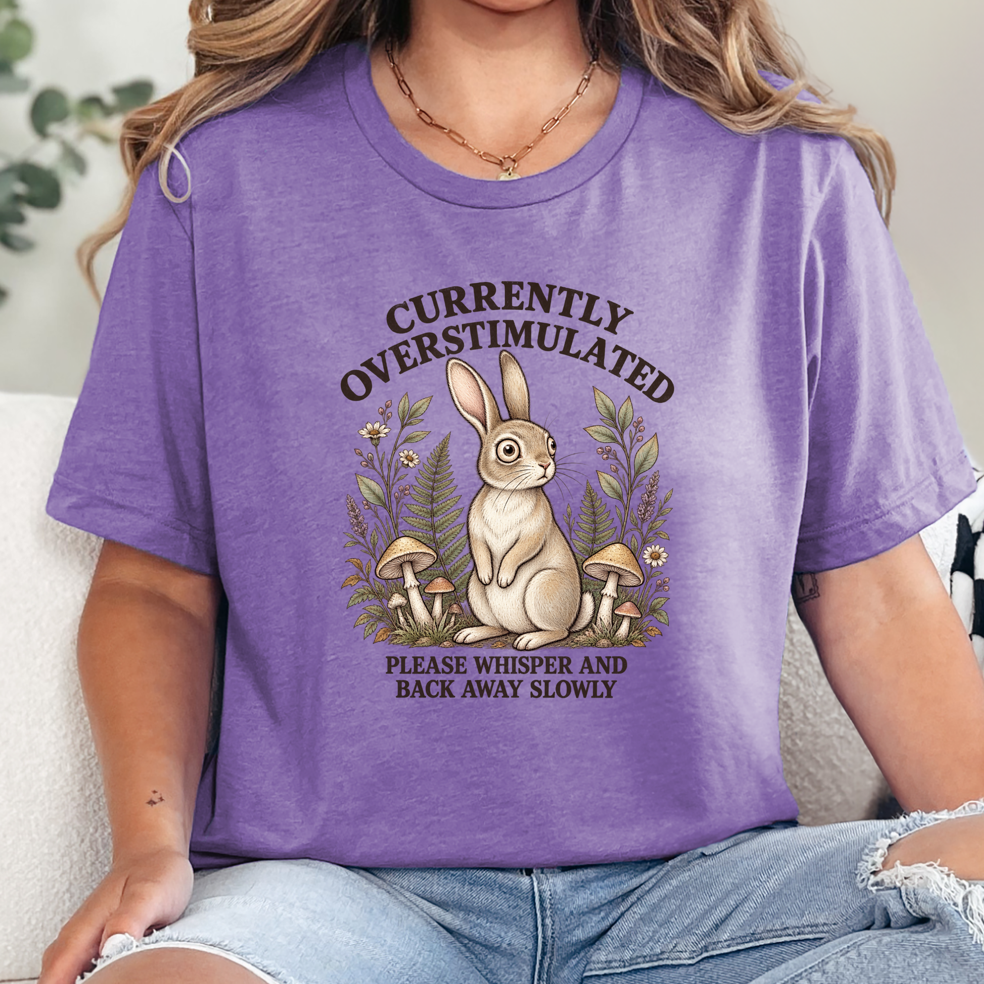 Wholesale Currently Overstimulated Rabbit Graphic Tee - Heather Team Purple