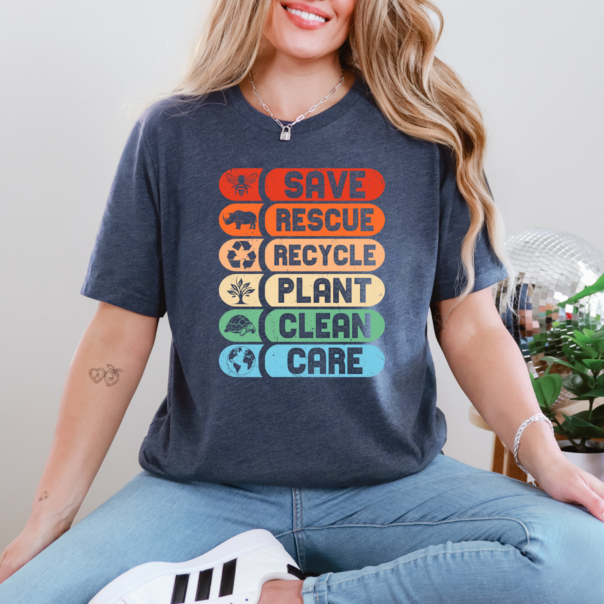 Wholesale Save Rescue Recycle Graphic Tee - Heather Navy Tee