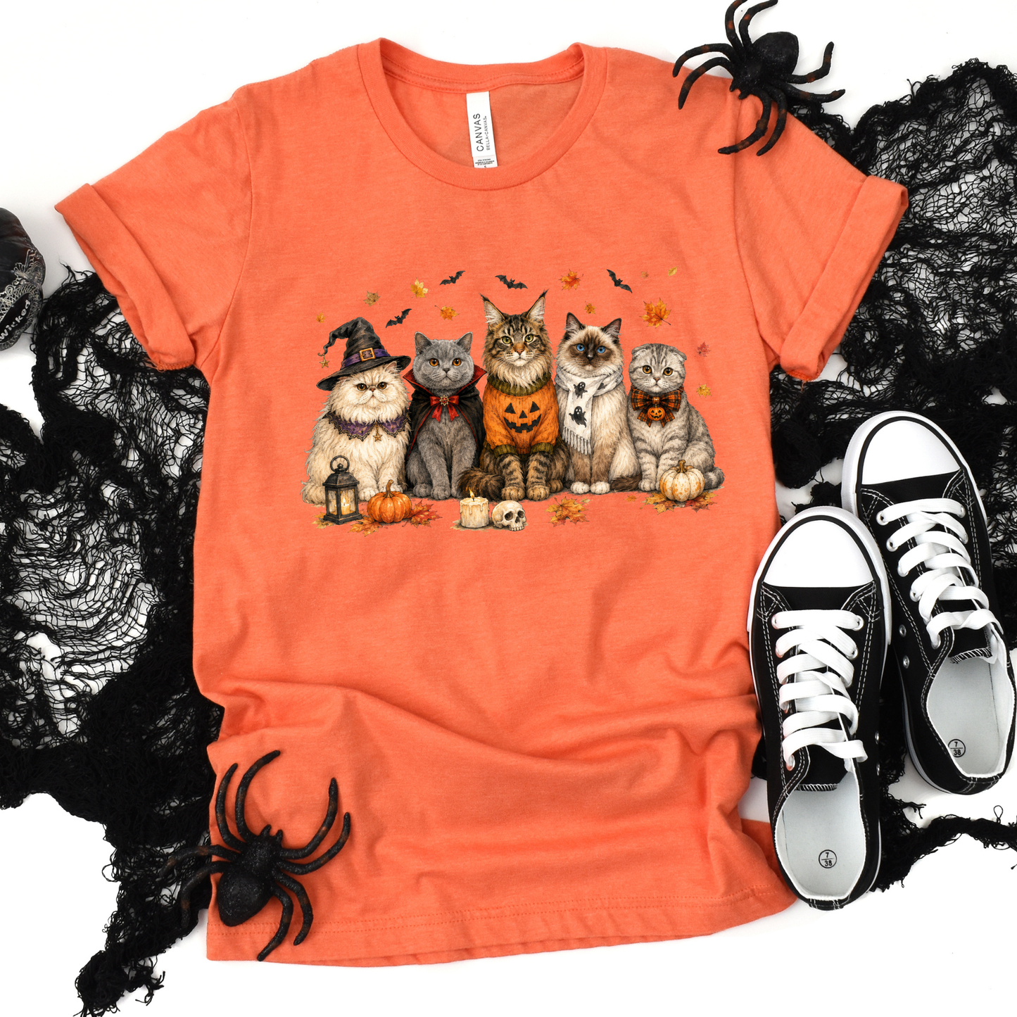 Wholesale Cute Halloween Cats Graphic Tee - Heather Orange
