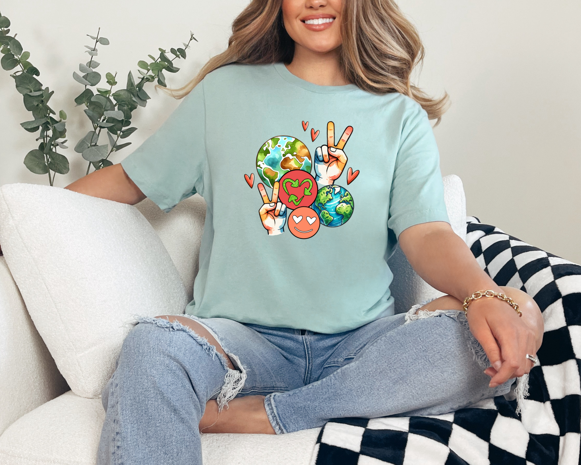 Wholesale Peace love planet Graphic Tee - Sage Tee