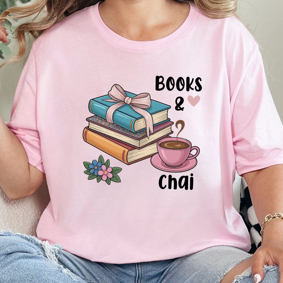 Wholesale Books & Chai Graphic Tee - Soft Pink Tee